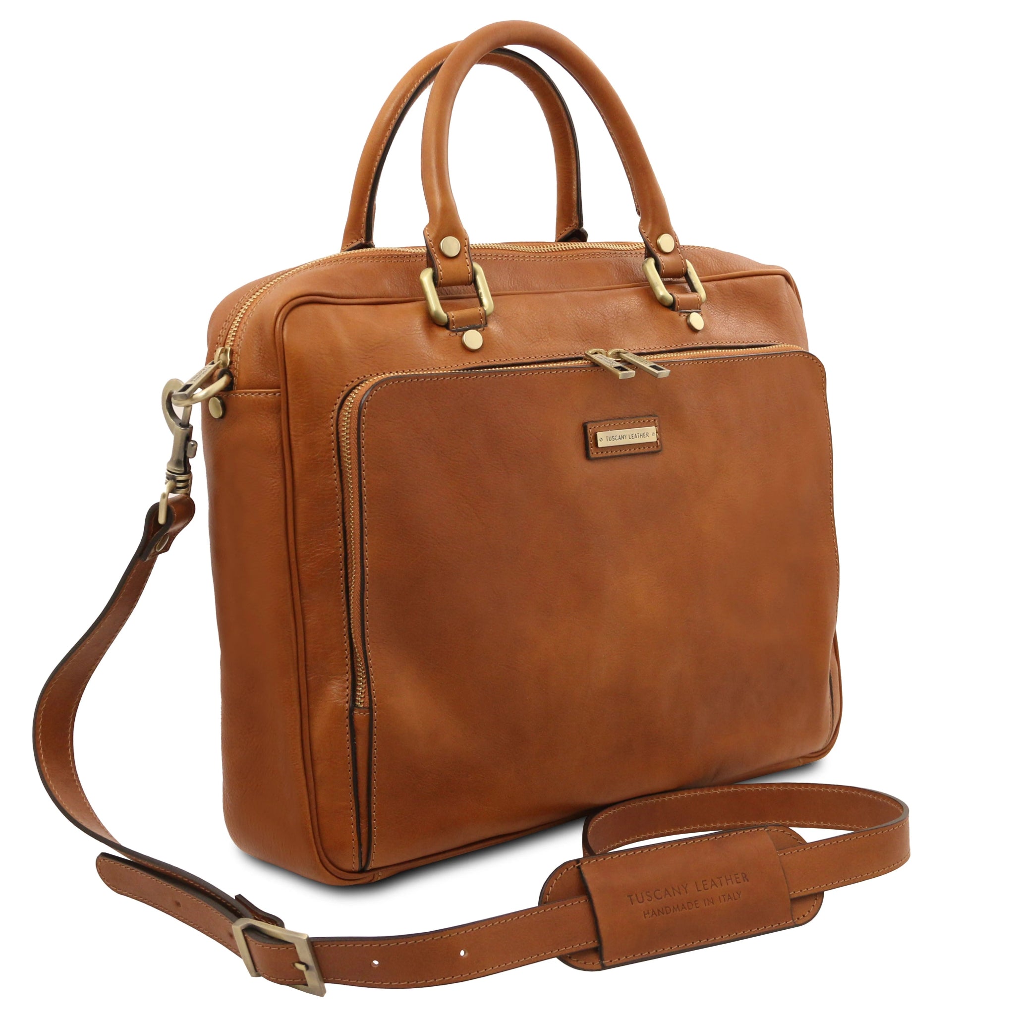 Pisa Italian Matte Leather Laptop Briefcase with Front Pocket - Natural - shop_name#