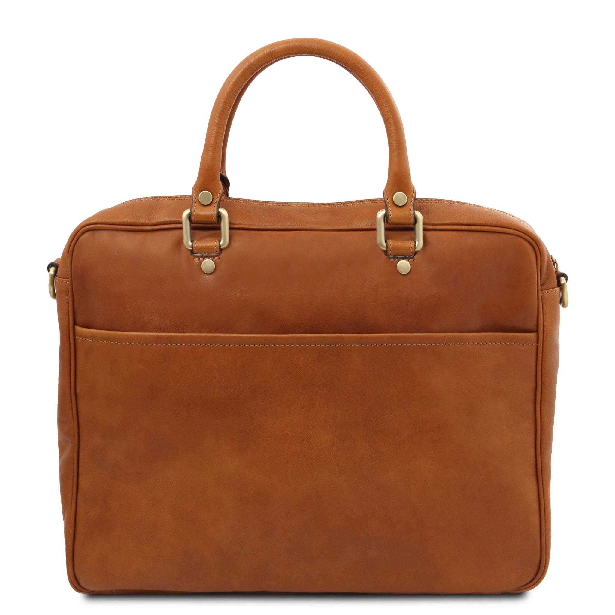 Pisa Italian Matte Leather Laptop Briefcase with Front Pocket - Natural - shop_name#