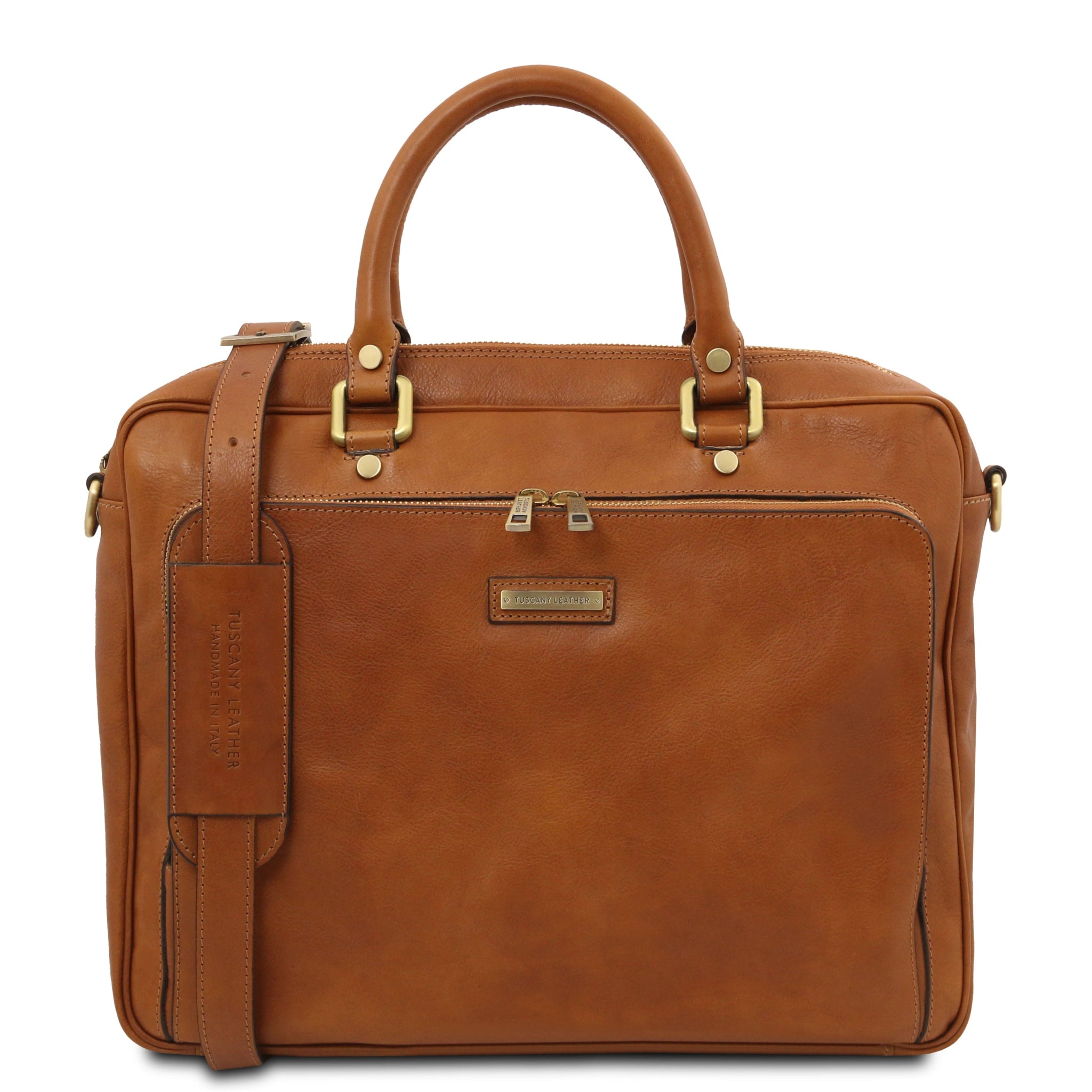 Pisa Italian Matte Leather Laptop Briefcase with Front Pocket - Natural - shop_name#