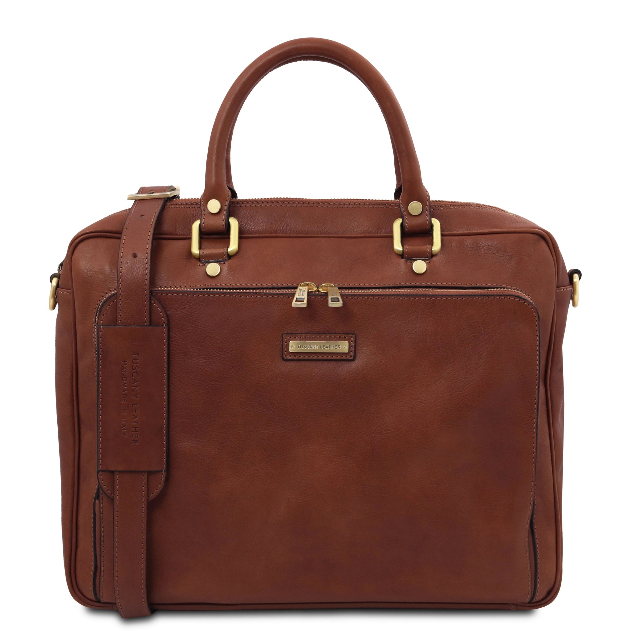 Pisa Italian Matte Leather Laptop Briefcase with Front Pocket - Brown - shop_name#