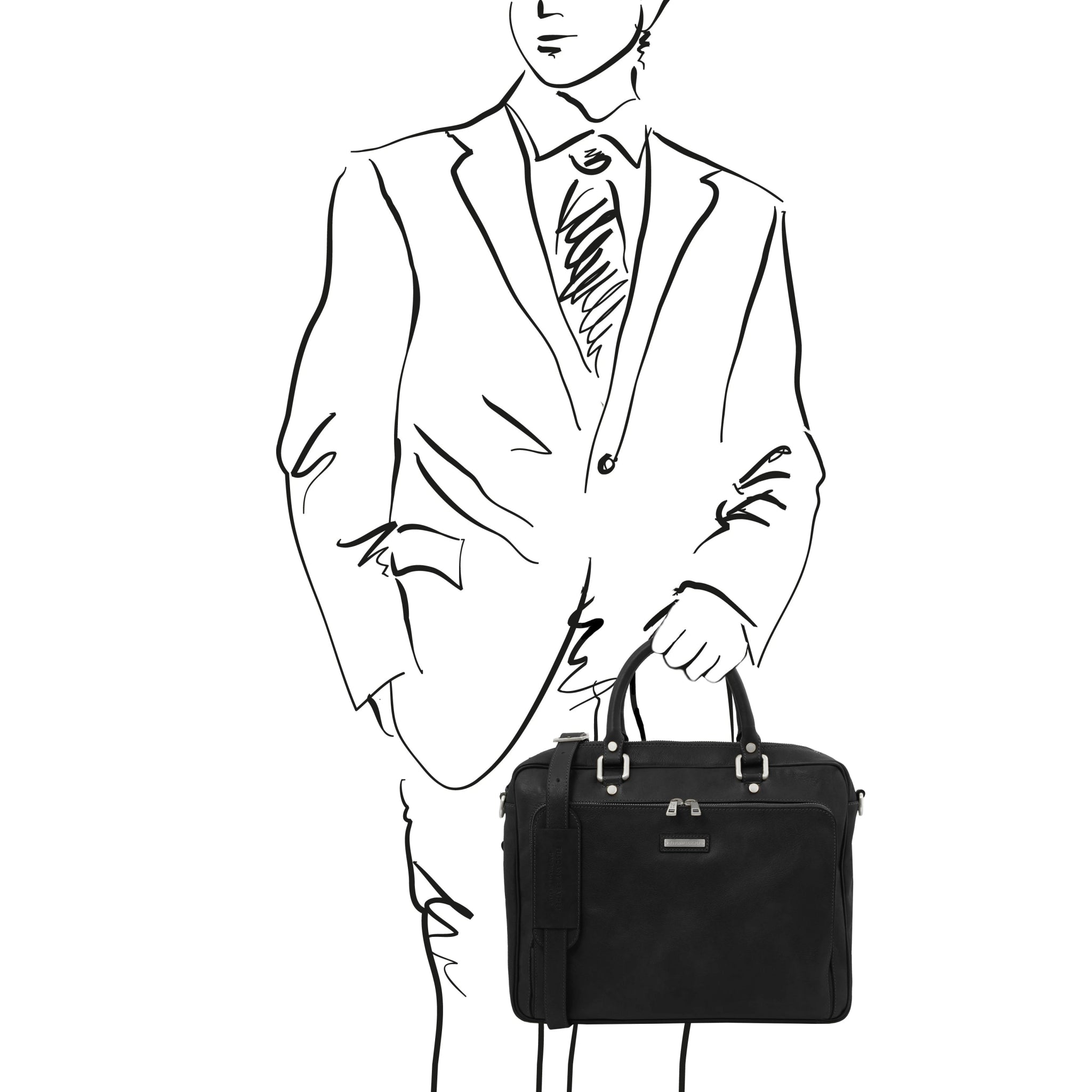 Pisa Italian Matte Leather Laptop Briefcase with Front Pocket - Natural - shop_name#