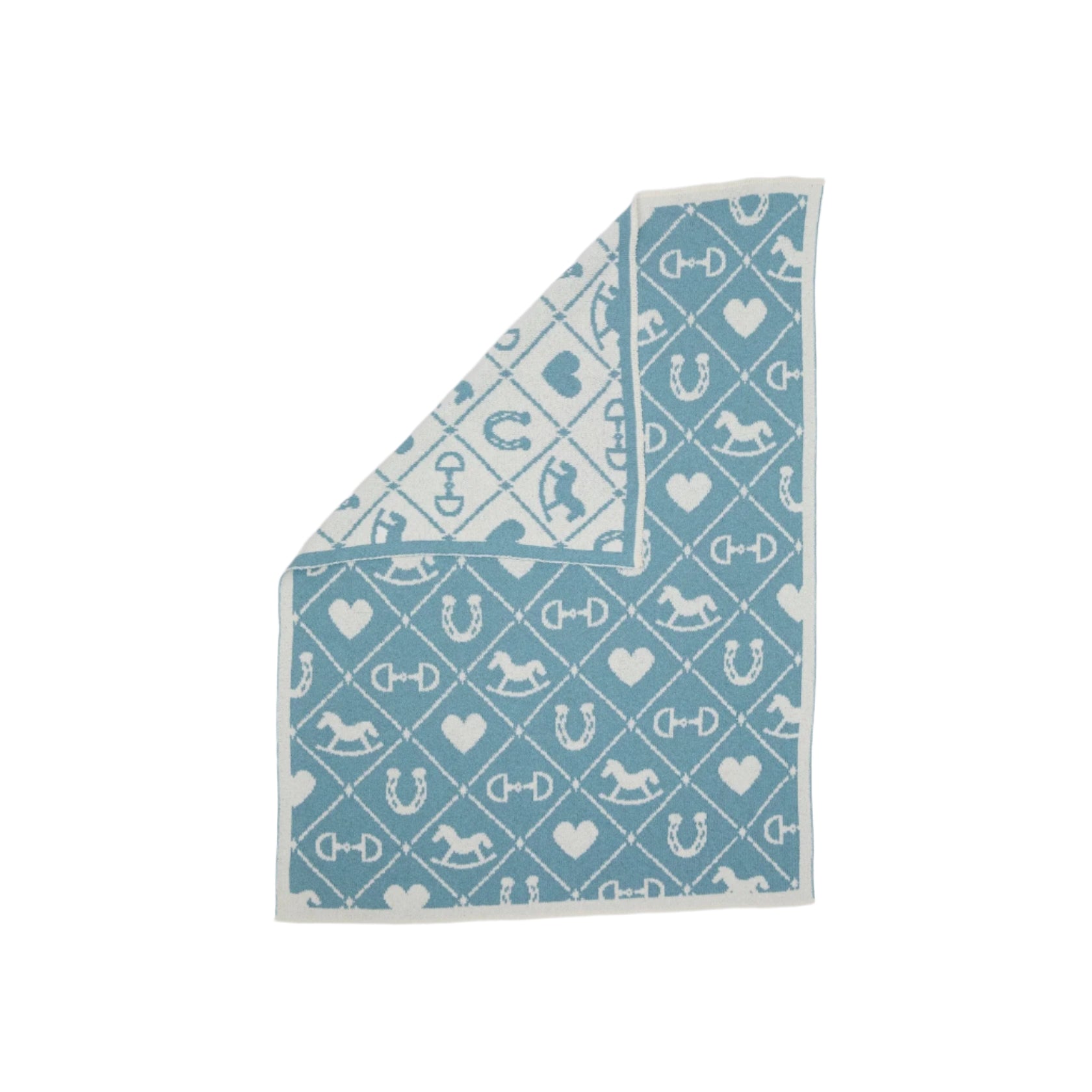 Pony Dreams Reversible Throw in Blue on a white background showing the reversible side.