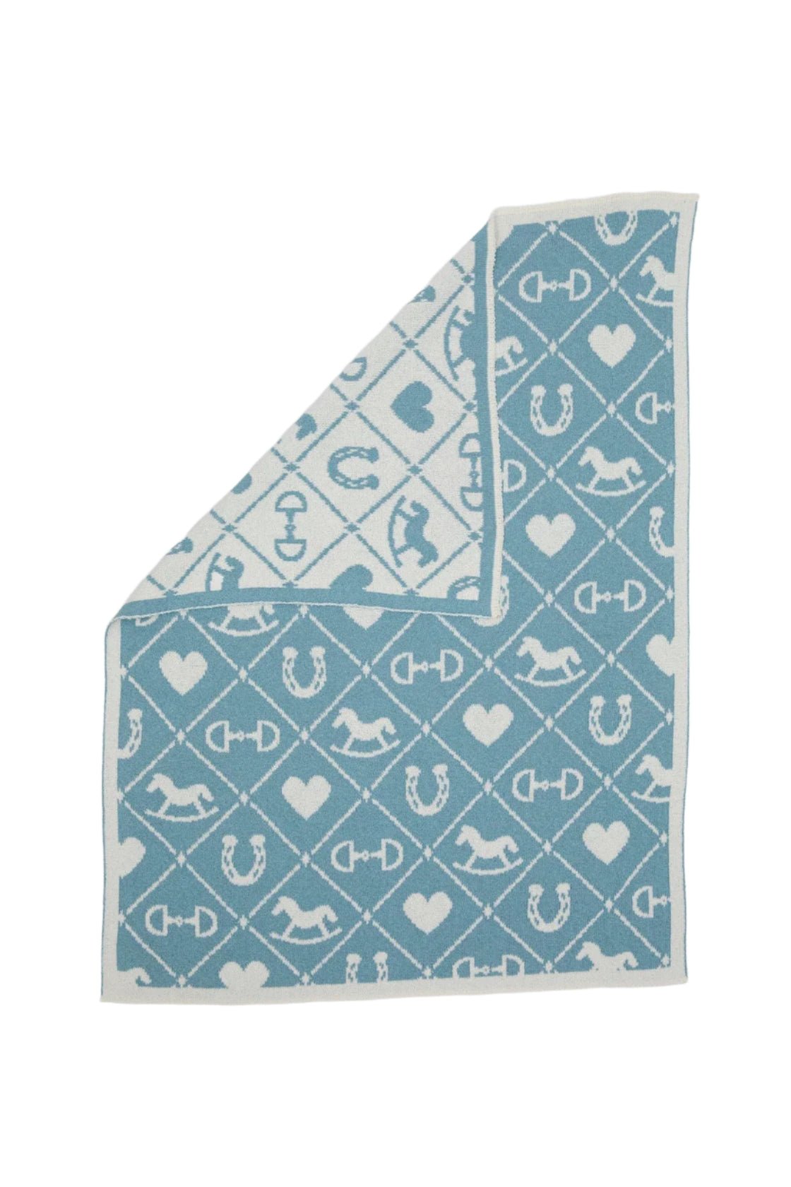 Pony Dreams Reversible Throw in Blue on a white background showing the reversible side.