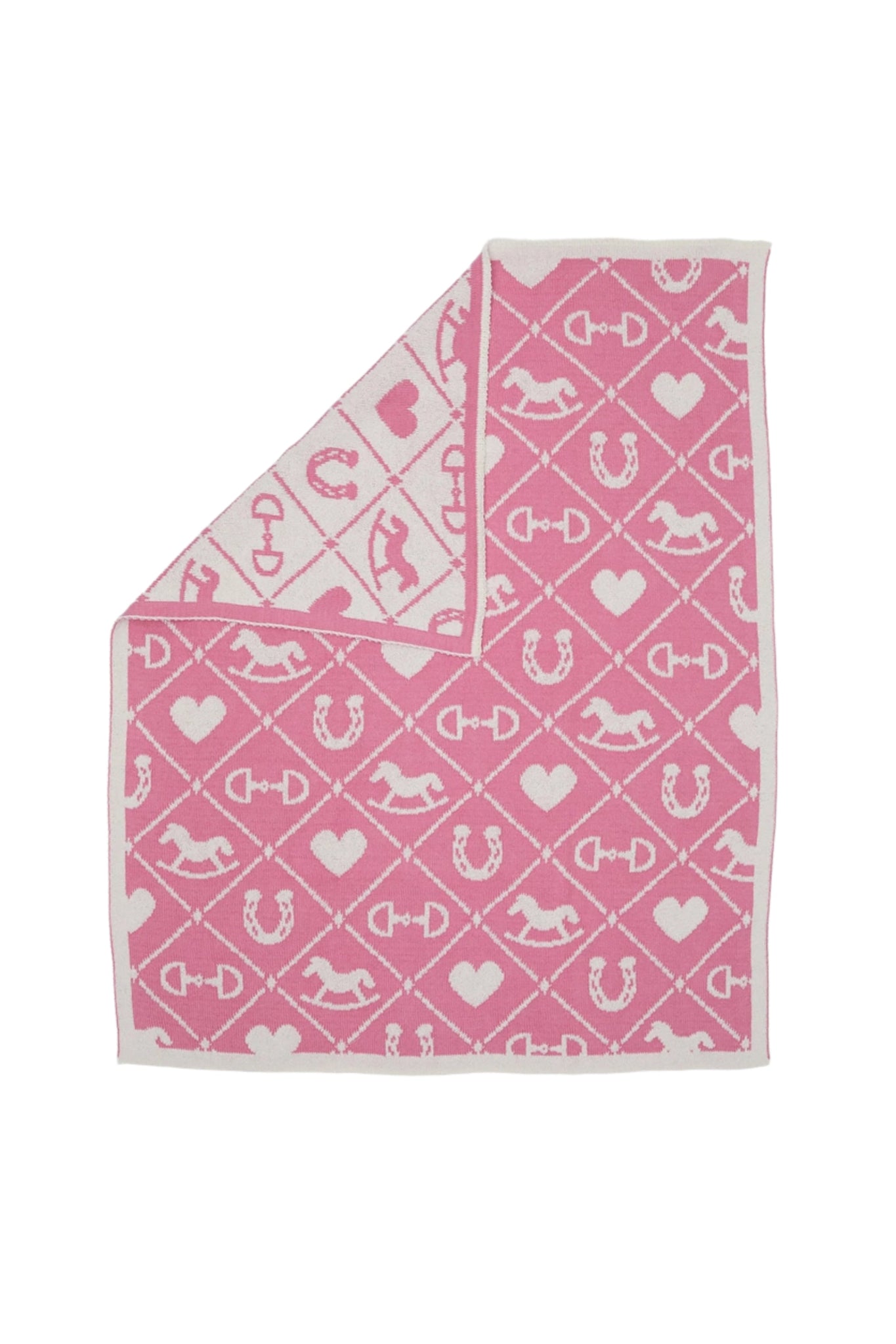 Pony Dreams Reversible Throw in Pink on a white background showing the reversible side.