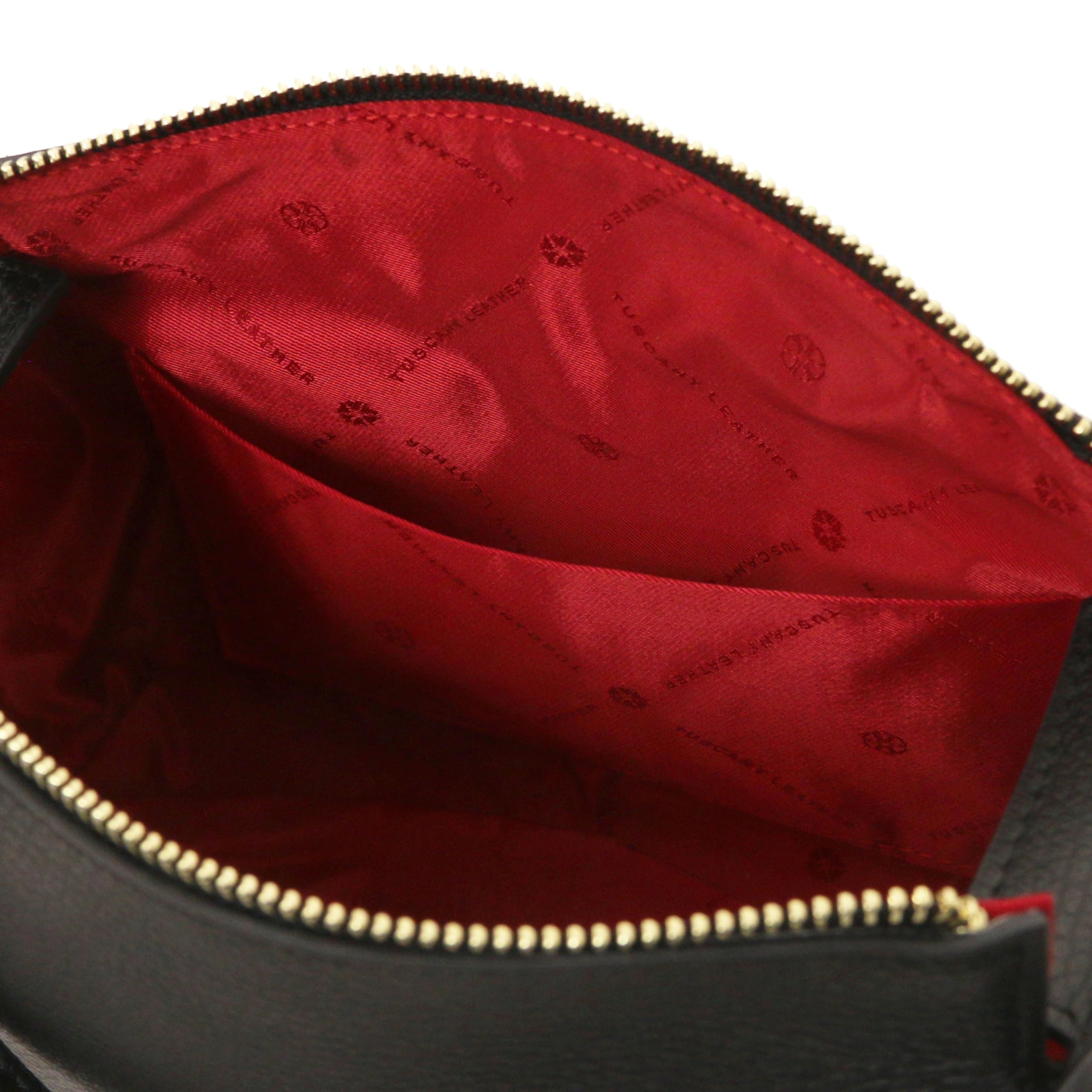 Interior opened pocket view Praline Italian Leather Handbag in Black
