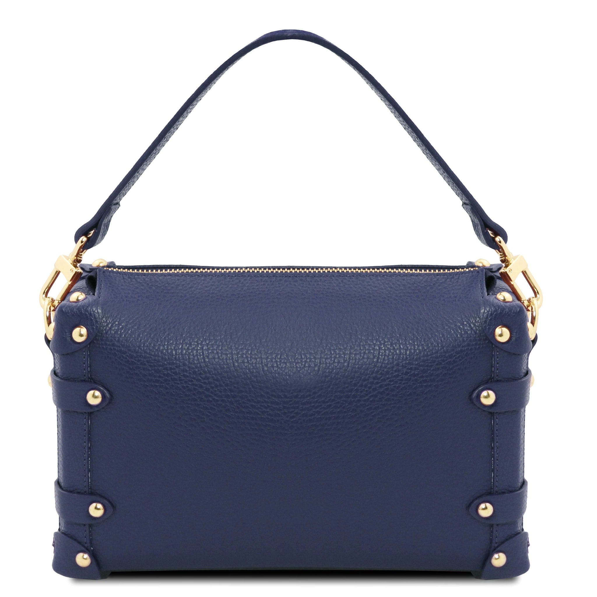 Praline Italian Leather Handbag in Dark Blue Back View