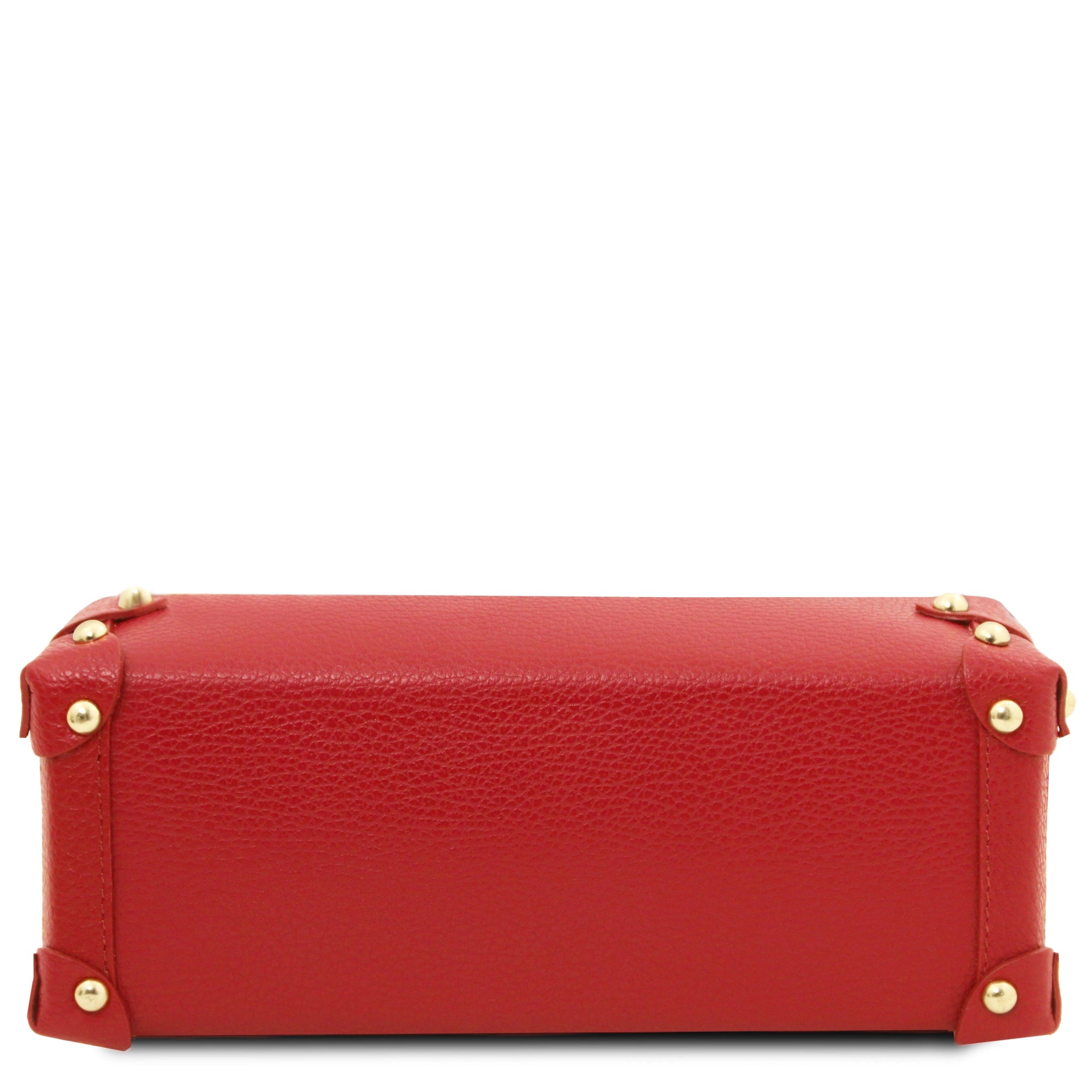 Bottom View Praline Italian Leather Handbag in Lipstick Red showing gold hardware
