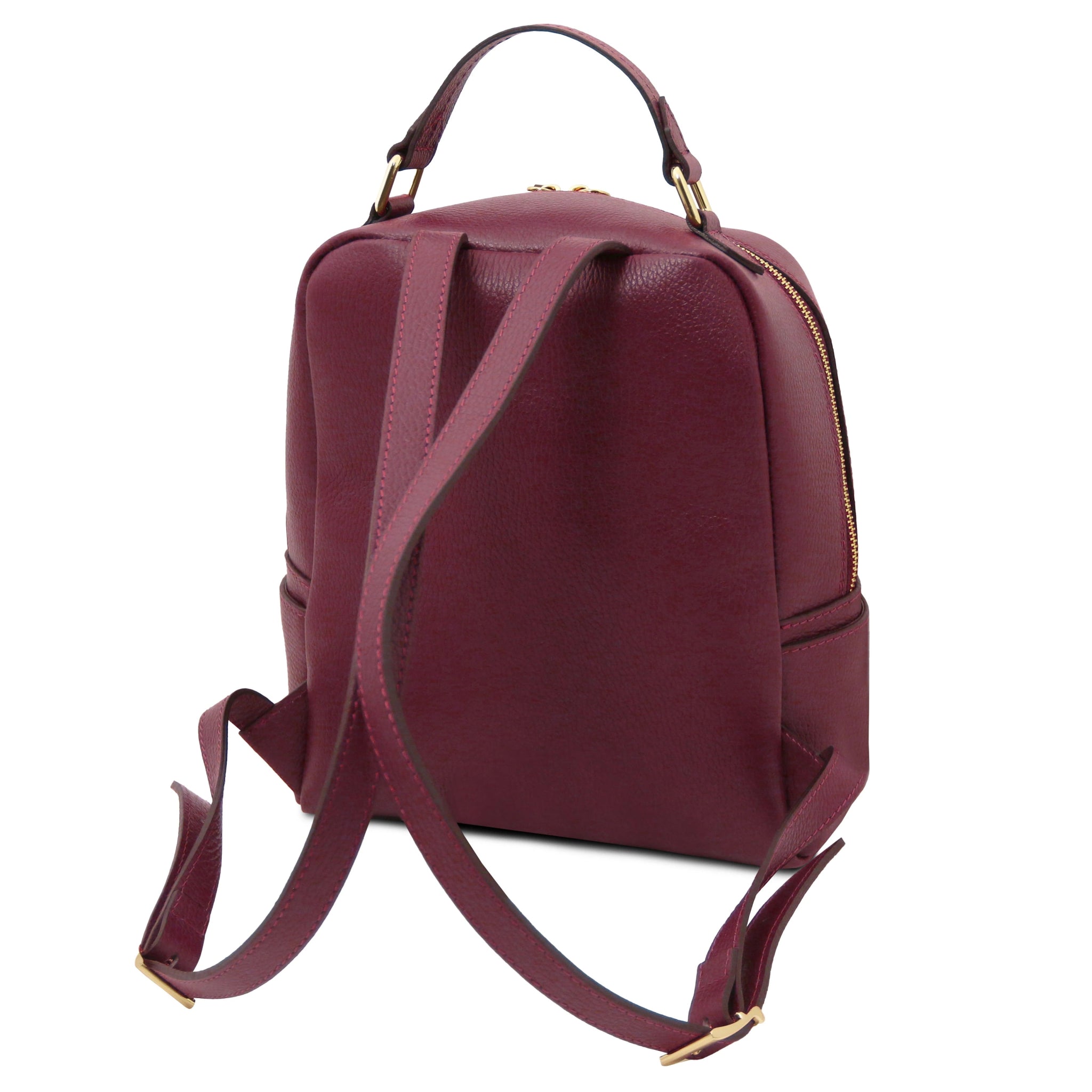 Back view Prisma Italian Soft Leather Backpack in bordeaux