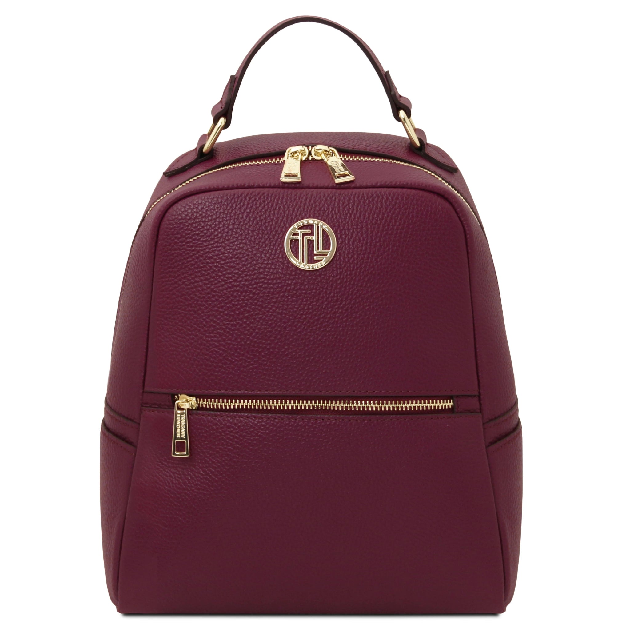 Front view Prisma Italian Soft Leather Backpack in bordeaux