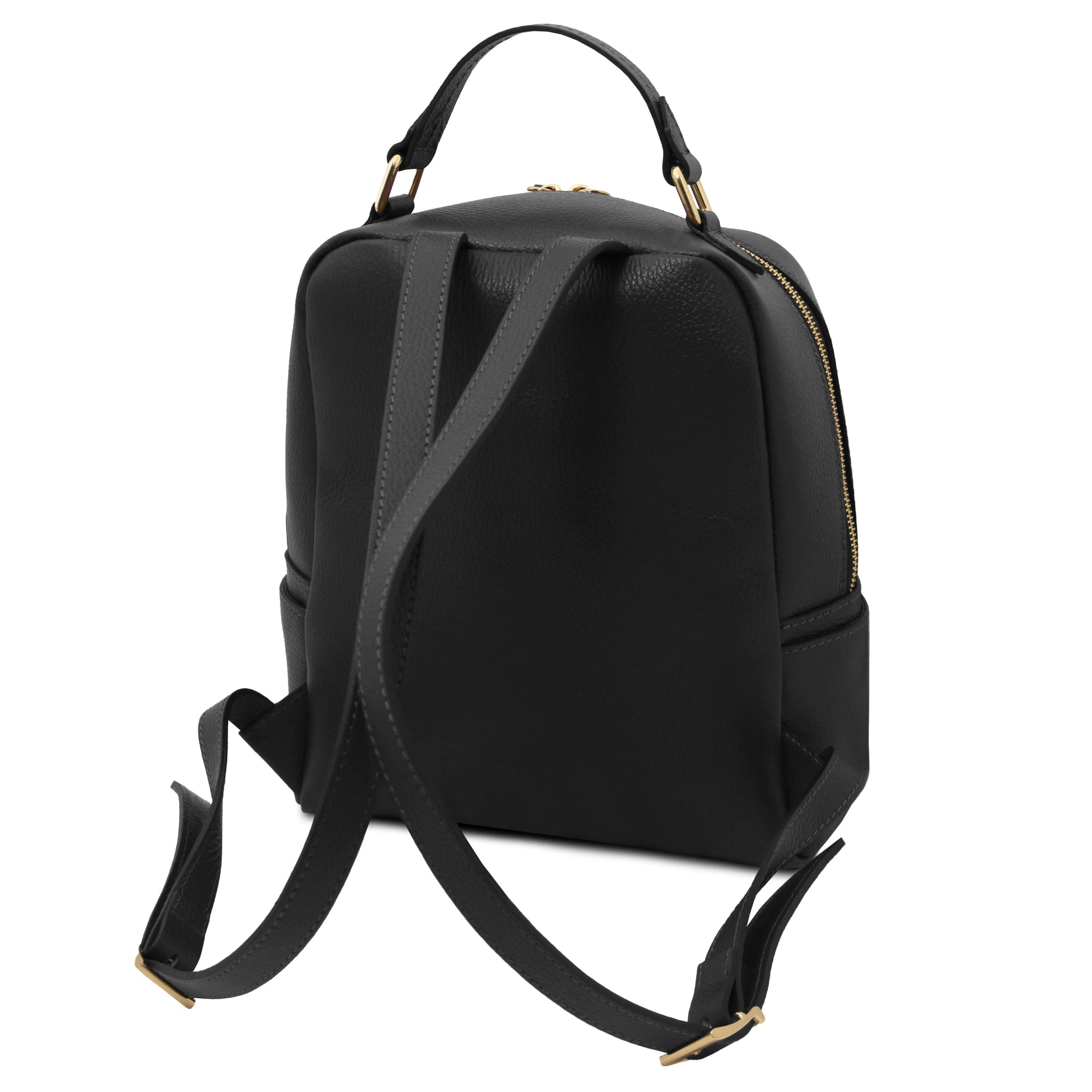 Back view Prisma Italian Soft Leather Backpack in black