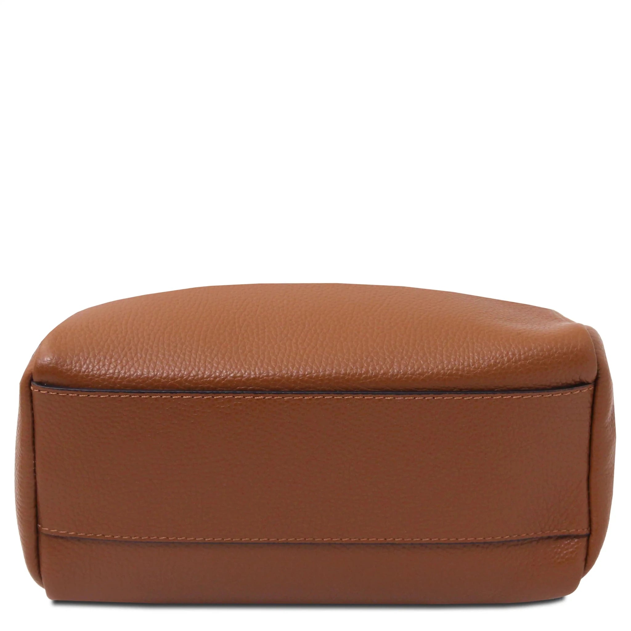 Bottom view Prisma Italian Soft Leather Backpack in cognac