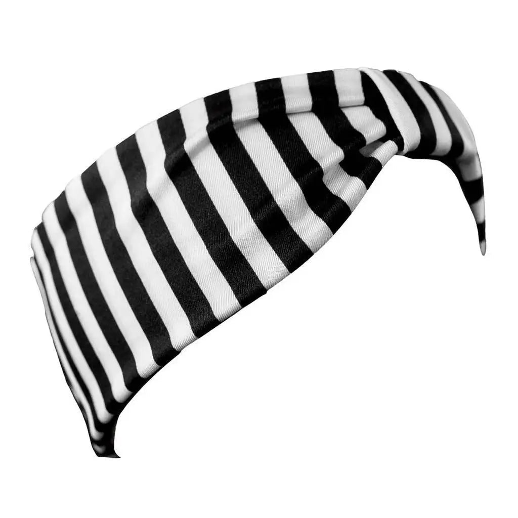 Black and white striped headband on a white background