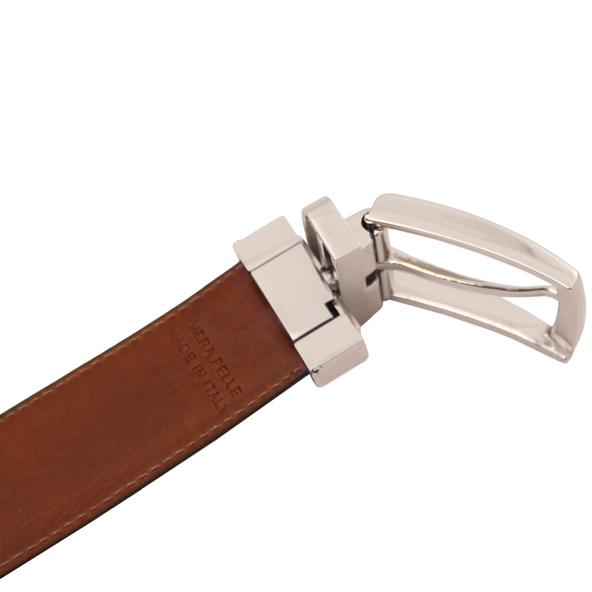Close up view Reversible Belt Rotating Buckle Detail Brown Side