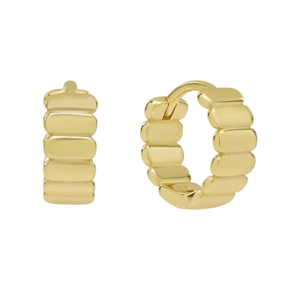 Ribbed Thick Gold Vermeil Hoop Earrings on a white background