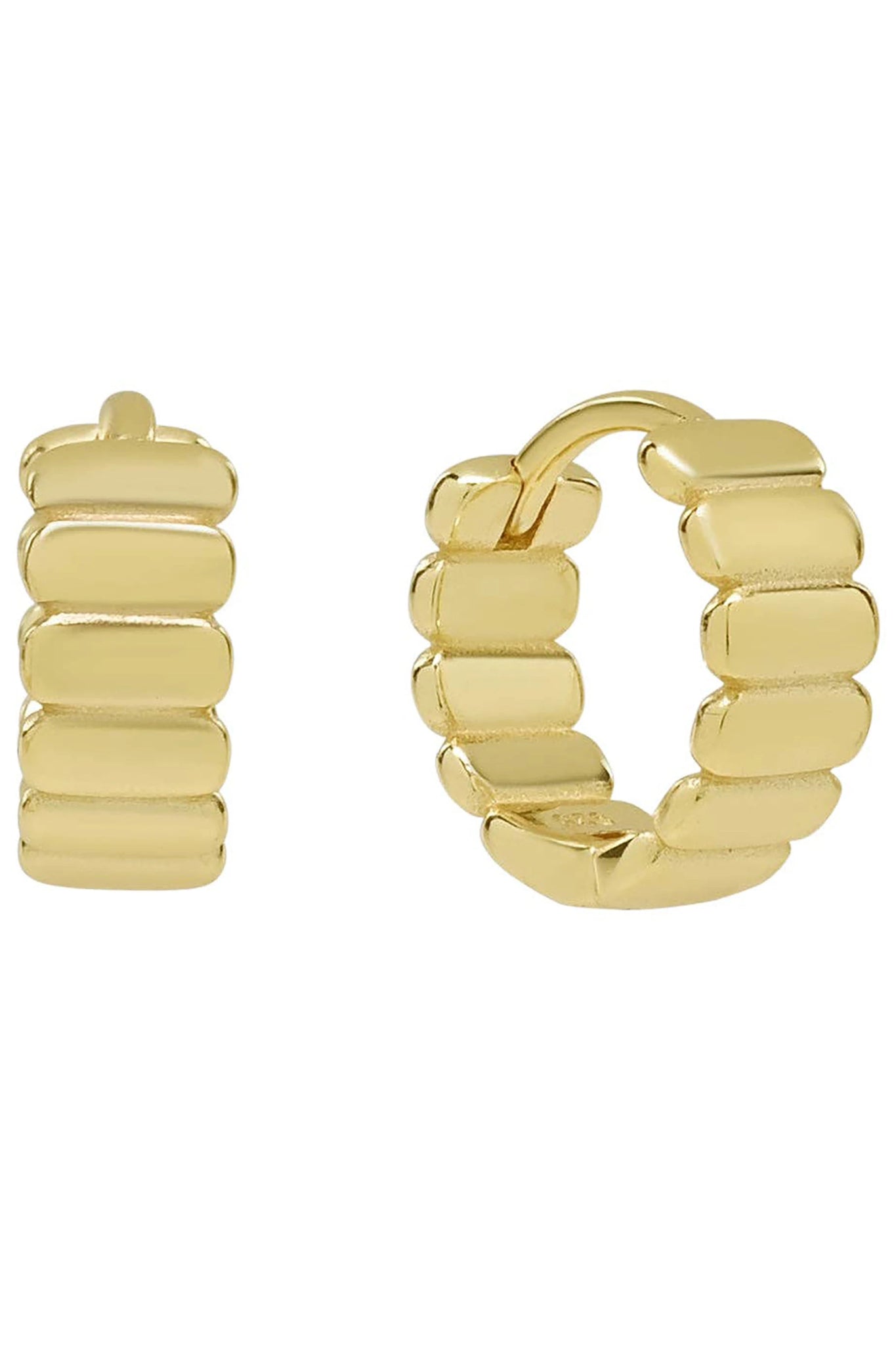 Ribbed Thick Gold Vermeil Hoop Earrings on a white background
