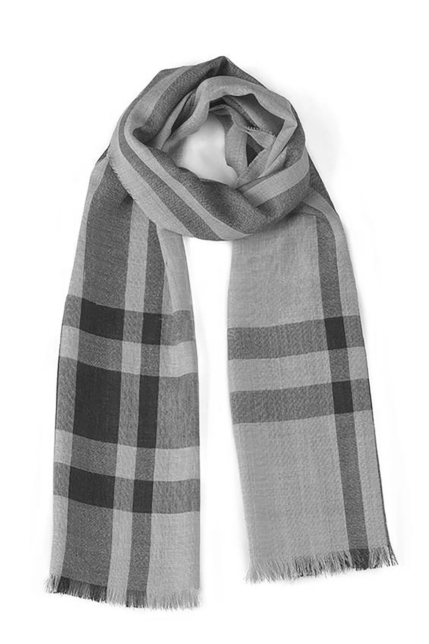 Peruvian Baby Alpaca and Silk Stole in light gray wrapped as if it's around a neck, laying on a white background