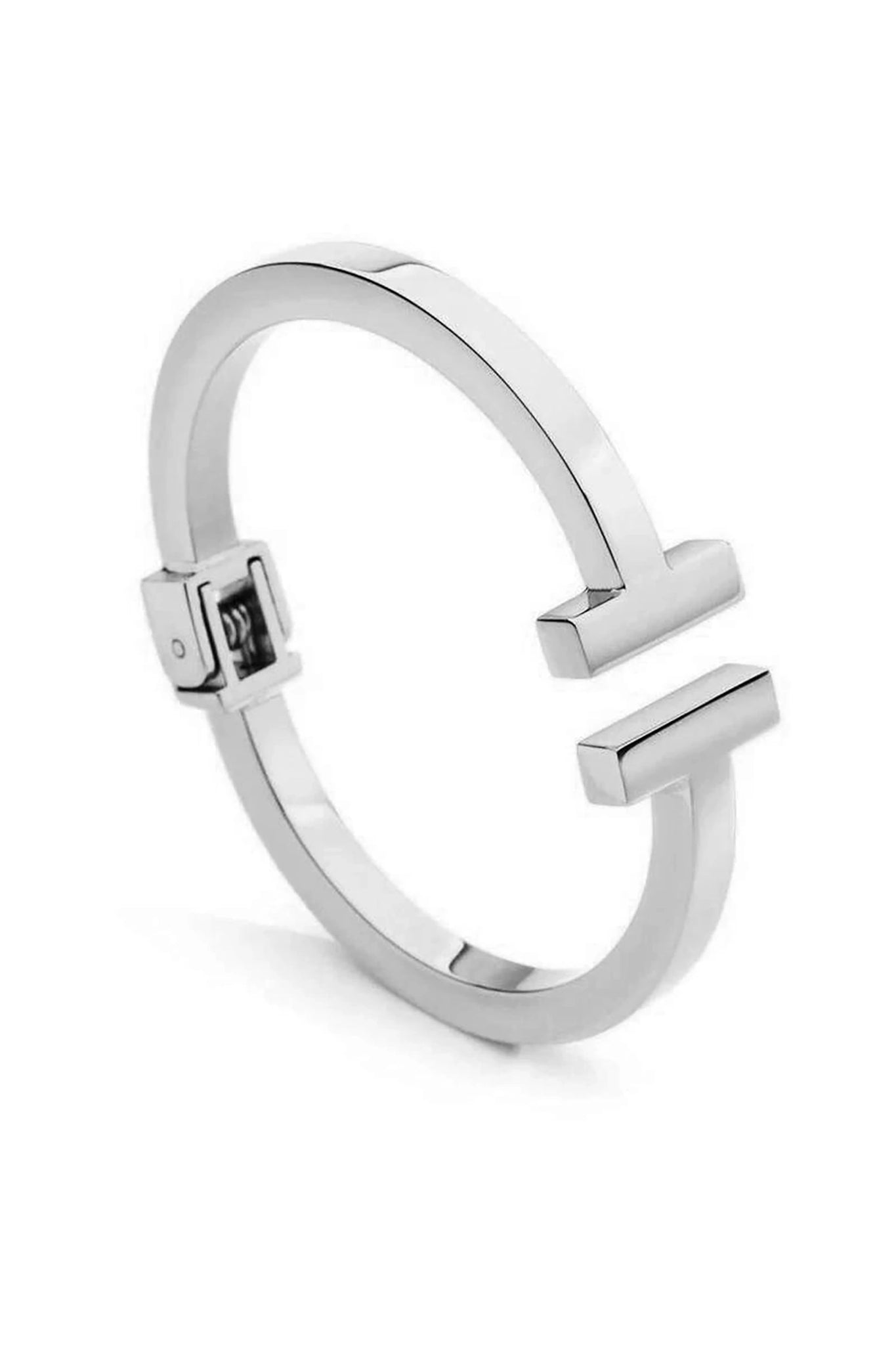 Sadie Hinged Rhodium Cuff Bracelet on a white background