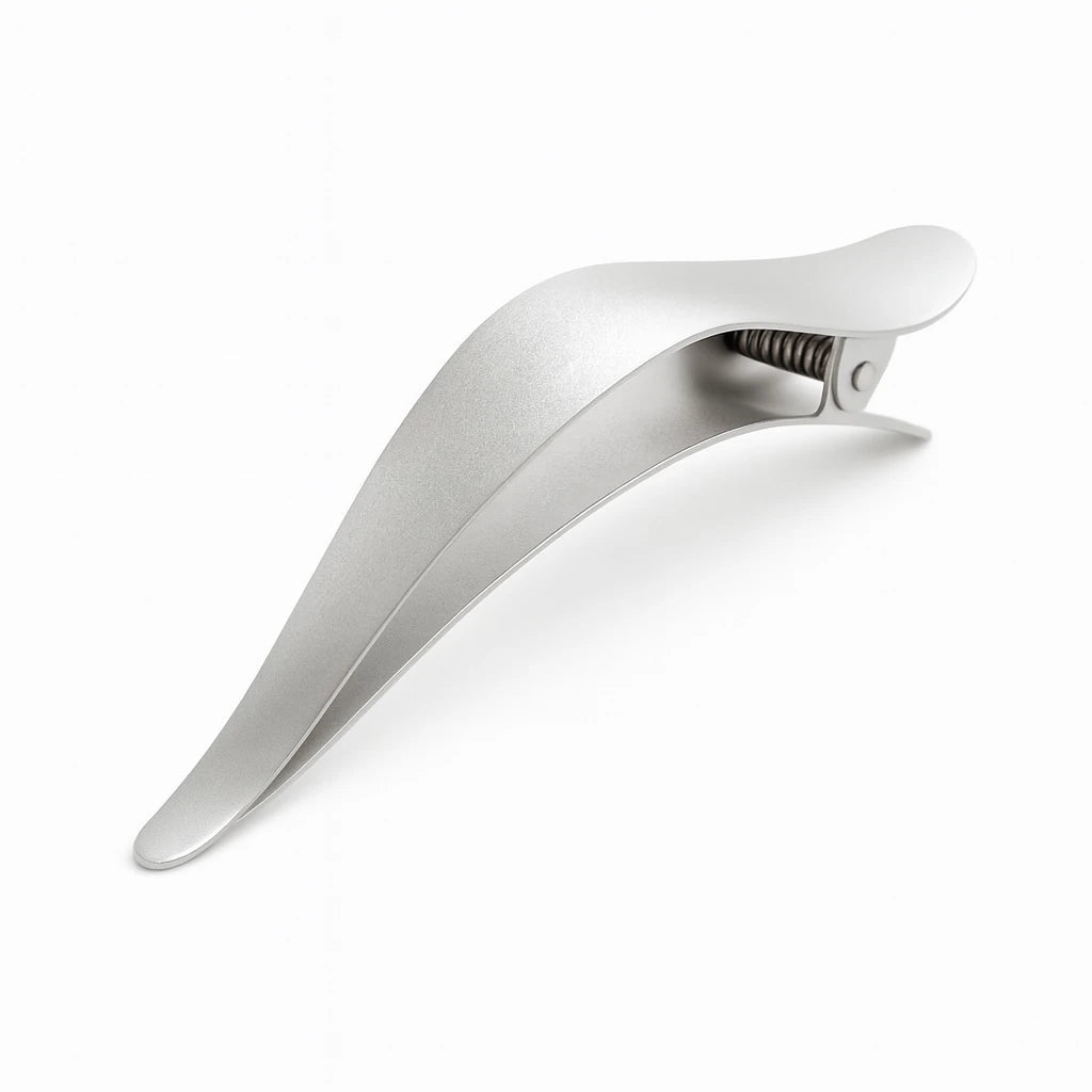 Satin-Soft Matte Hair Clip in silver on a white background