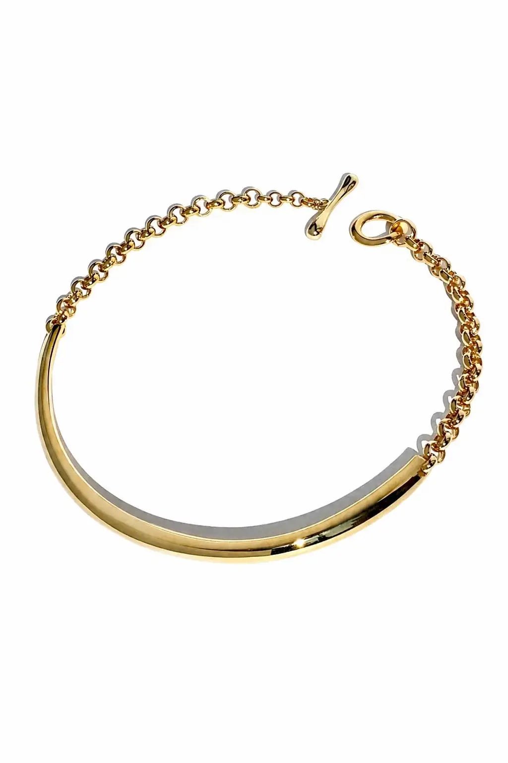 Golden Arc Collar Necklace on a white background