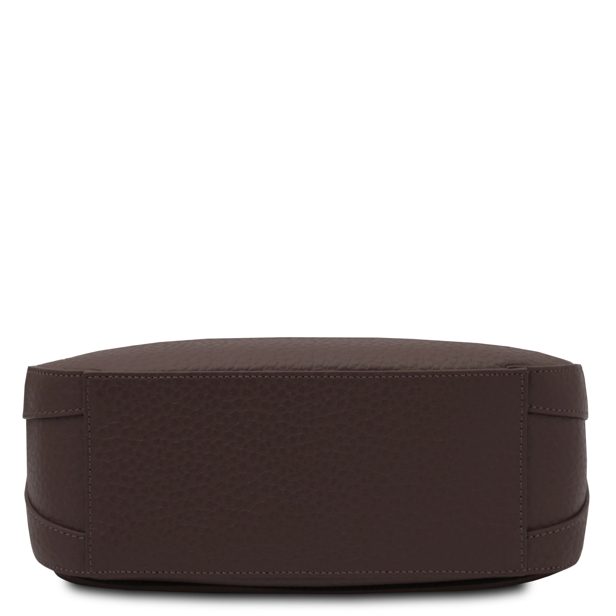 Bottom view Sella Italian Leather Shoulder Bag in dark brown