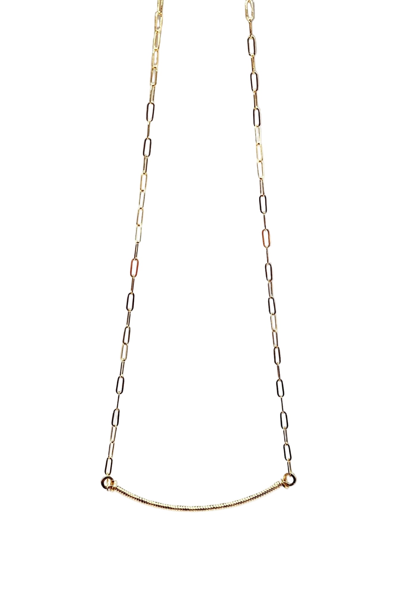Signature Wrap U Necklace in Gold on a white background