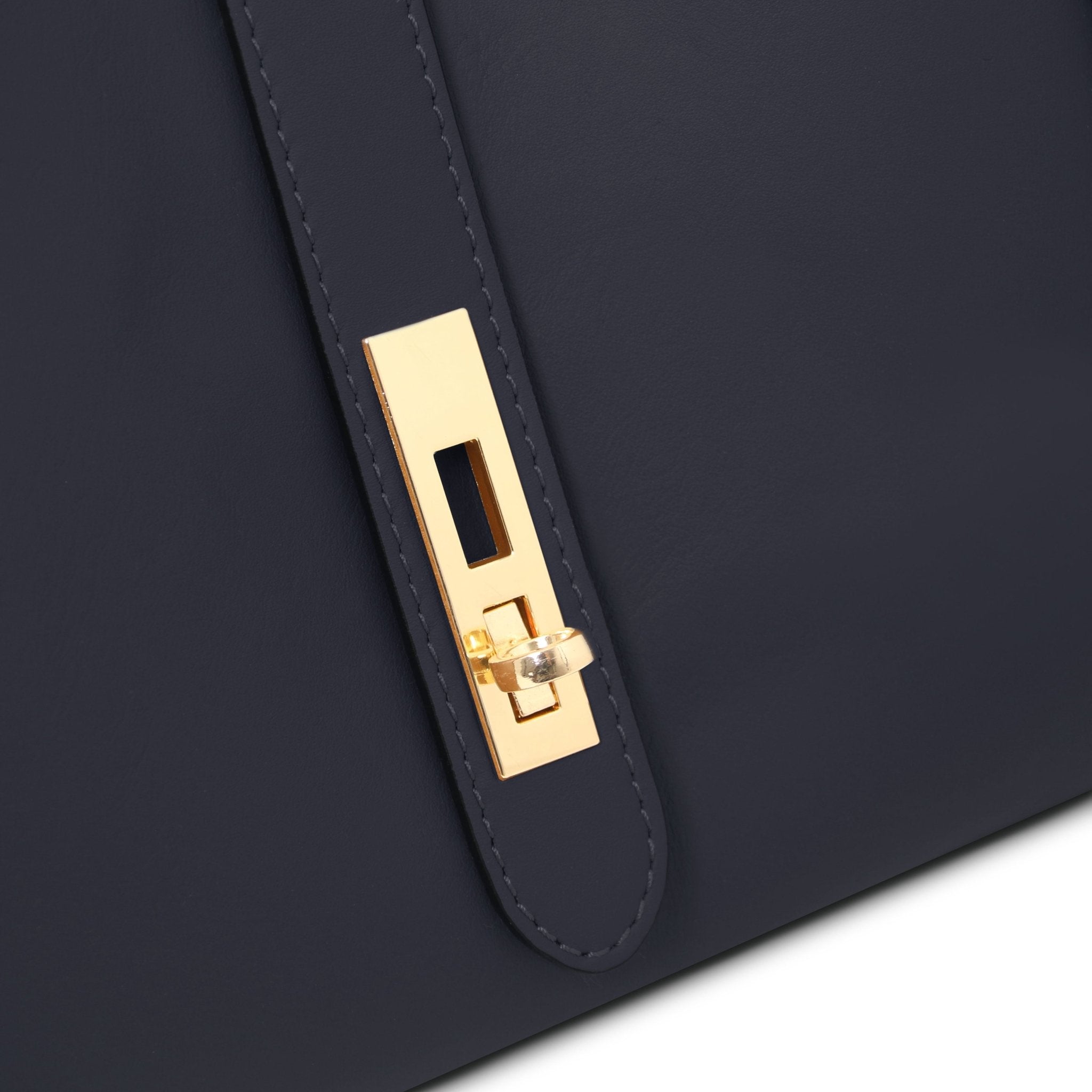 Twist lock view Soave Soft Italian Leather Handbag in Dark Blue