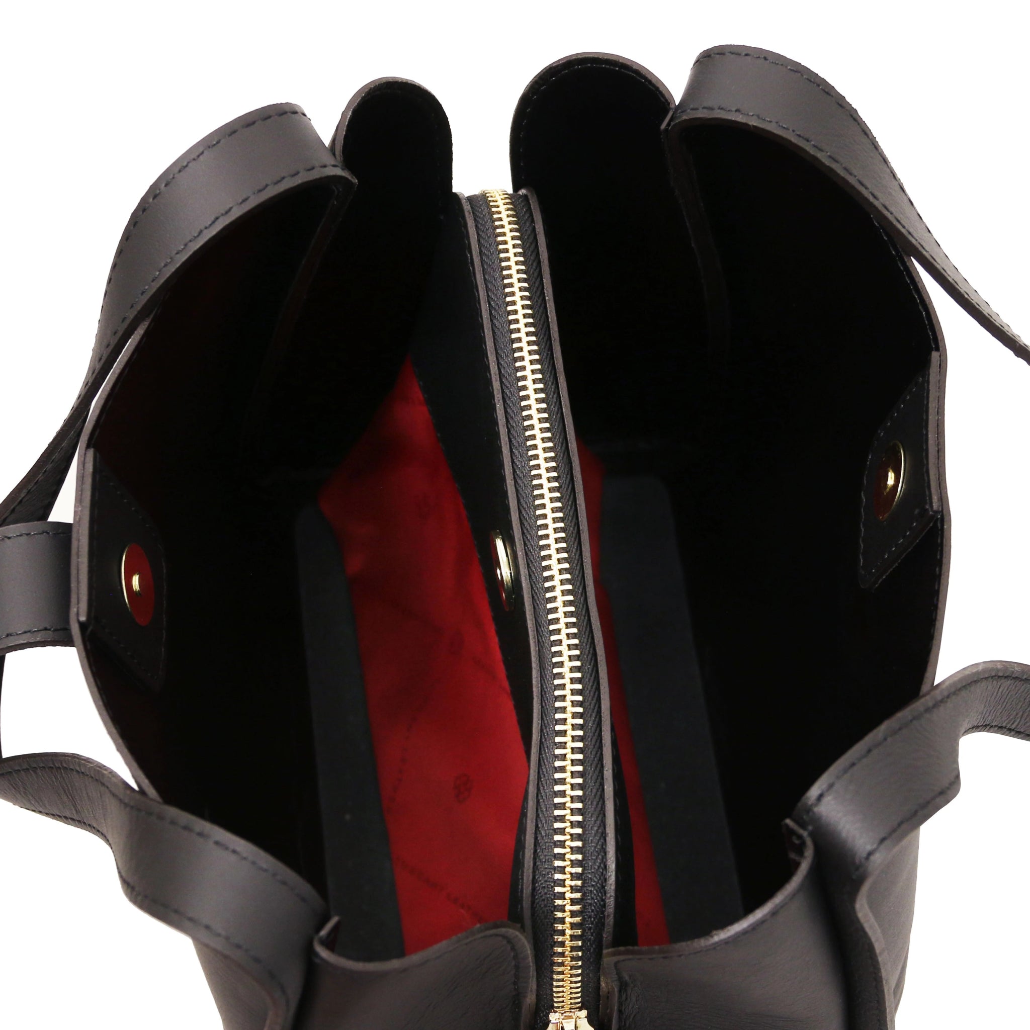 Interior compartments view Soave Soft Italian Leather Handbag in Black