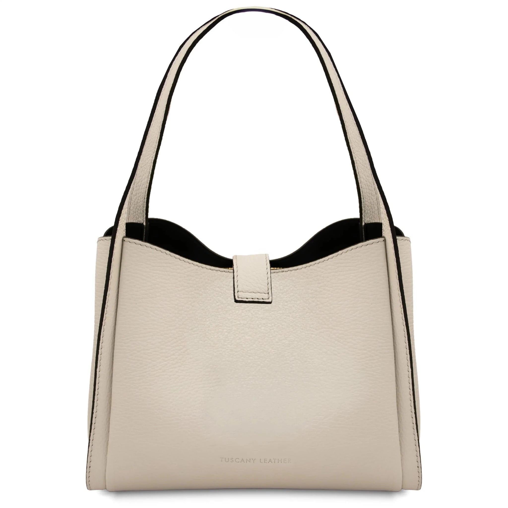 Back view Soave Soft Leather Handbag in beige on a white background