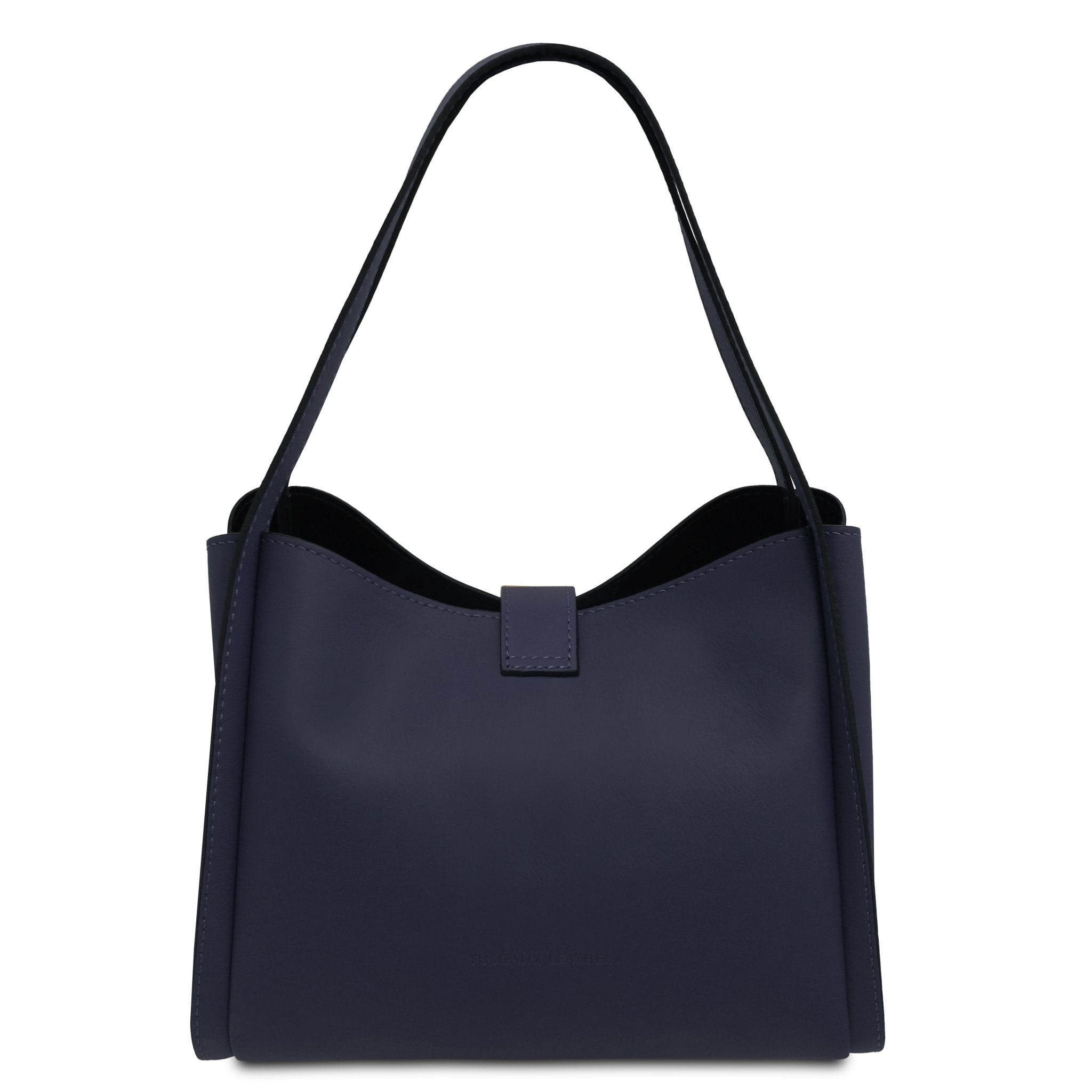 Back view Soave Soft Italian Leather Handbag in Dark Blue