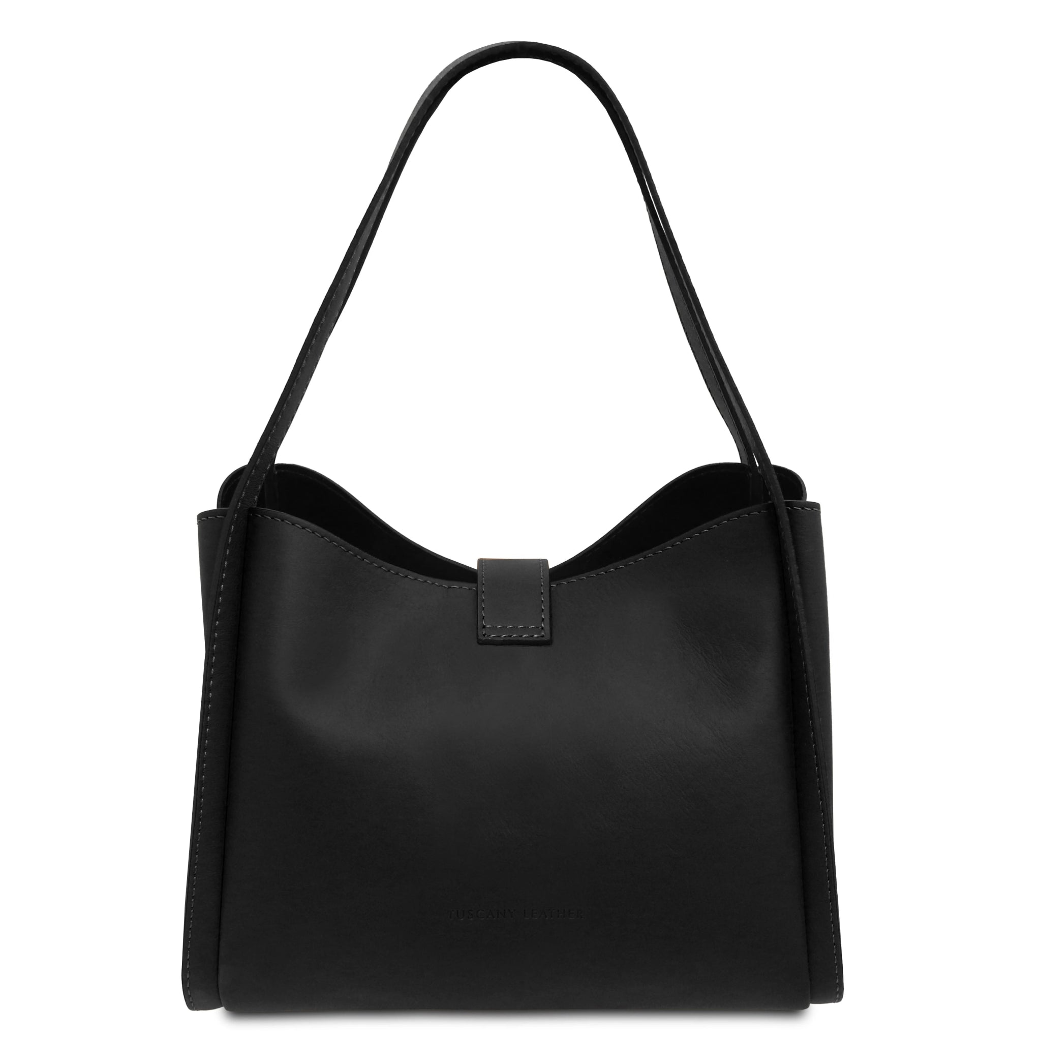 Back view Soave Soft Italian Leather Handbag in Black