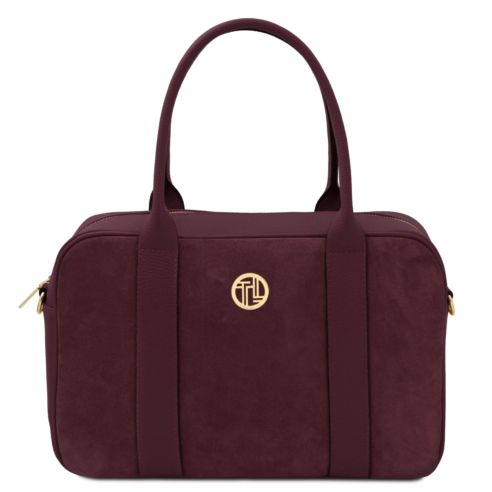 Front view Stephany Italian Suede Leather Handbag in Bordeaux
