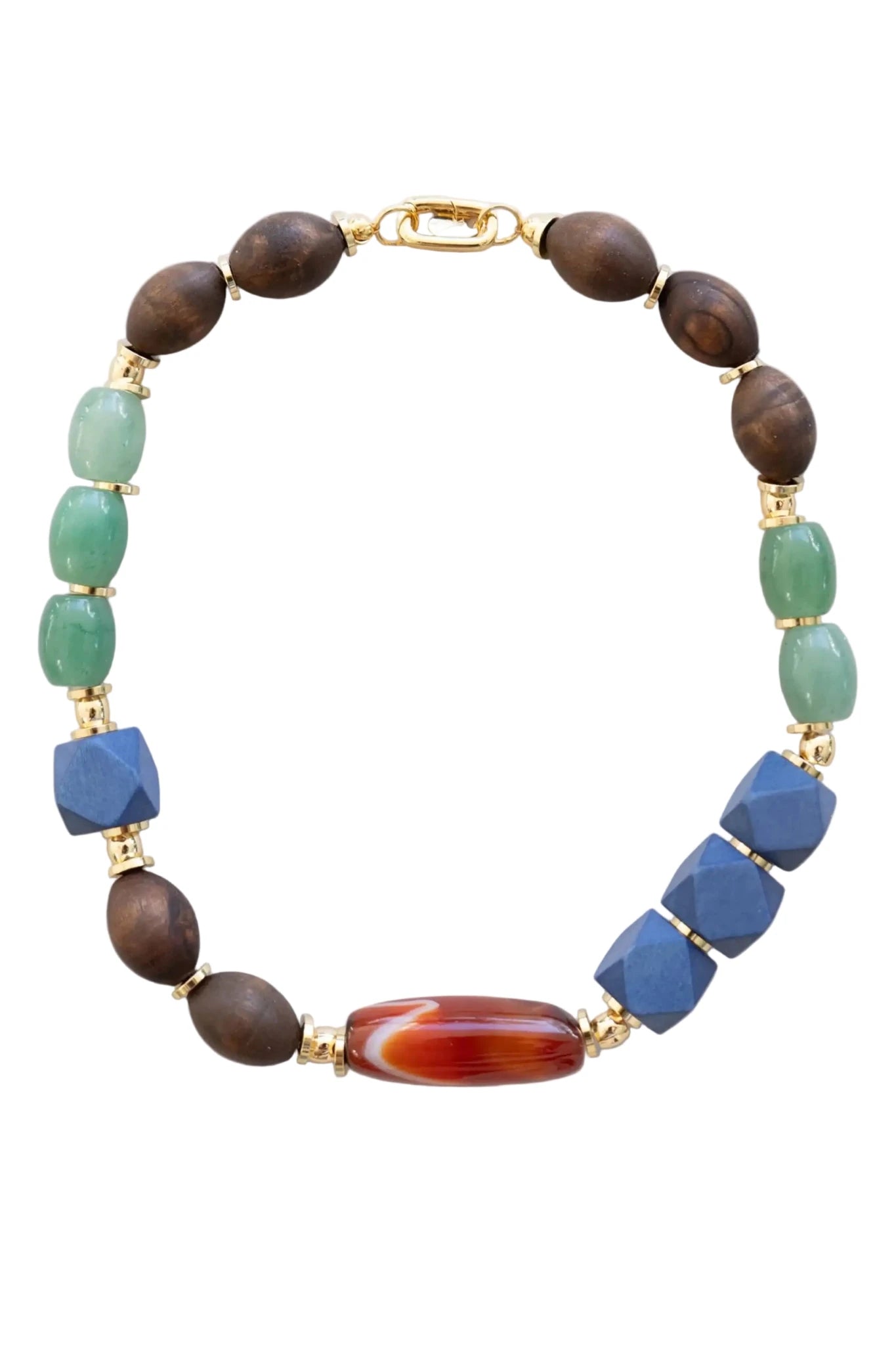 Multicolored beaded bracelet on a white background