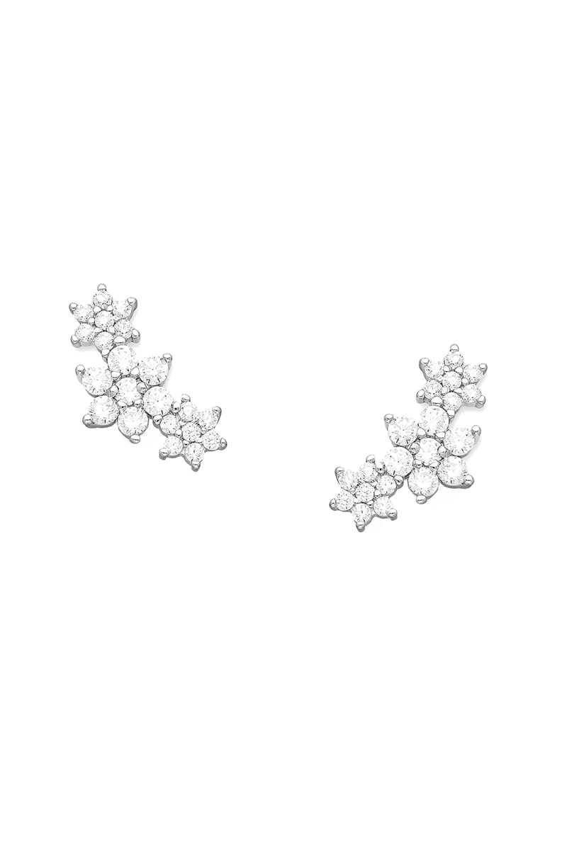 Tivoli Floral Italian Cubic Zirconia Climber Earrings on a white backgriund so you can see the dazzling CZ detail - L'Atelier Global