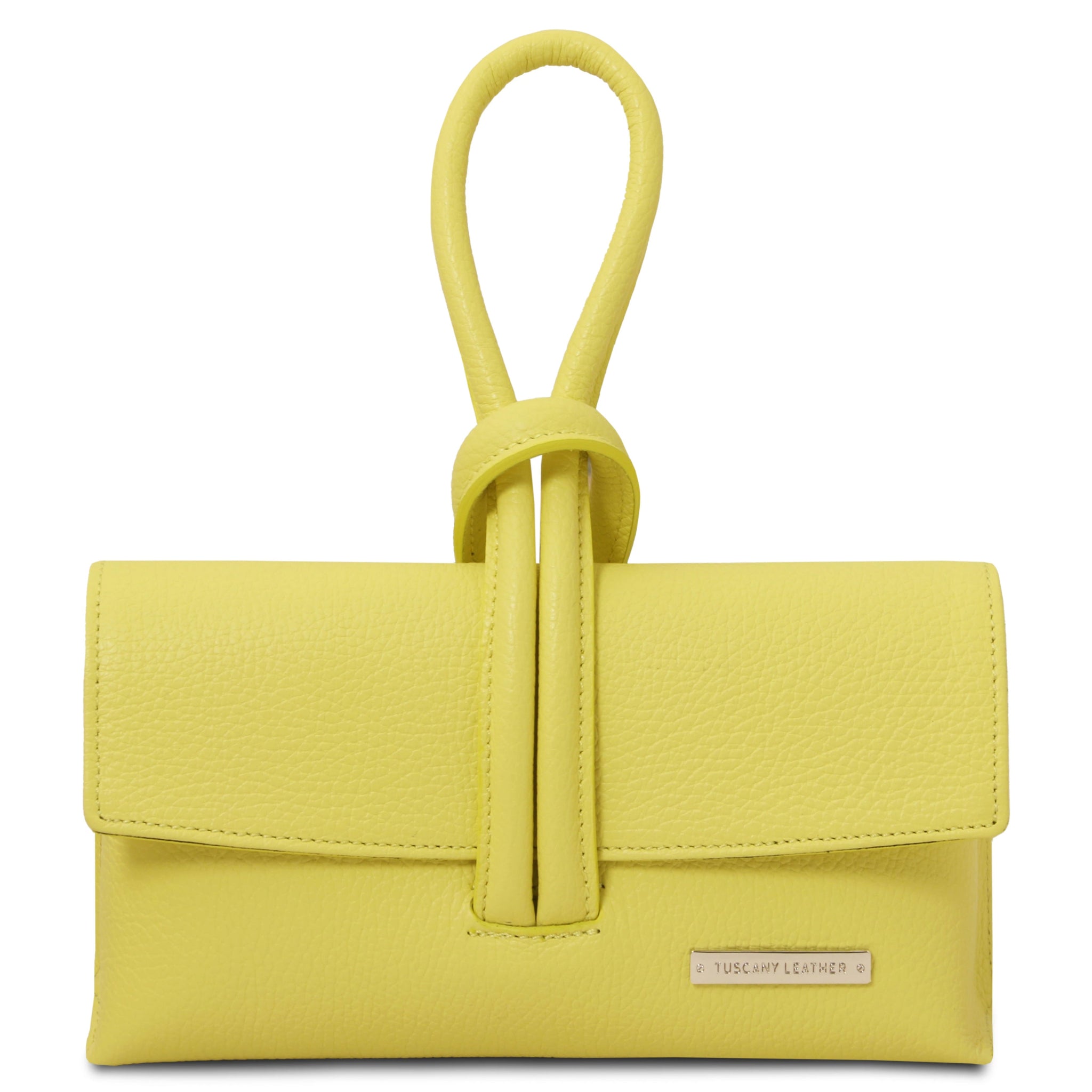 Front view TL Bag Italian Leather Clutch in Lime Yellow