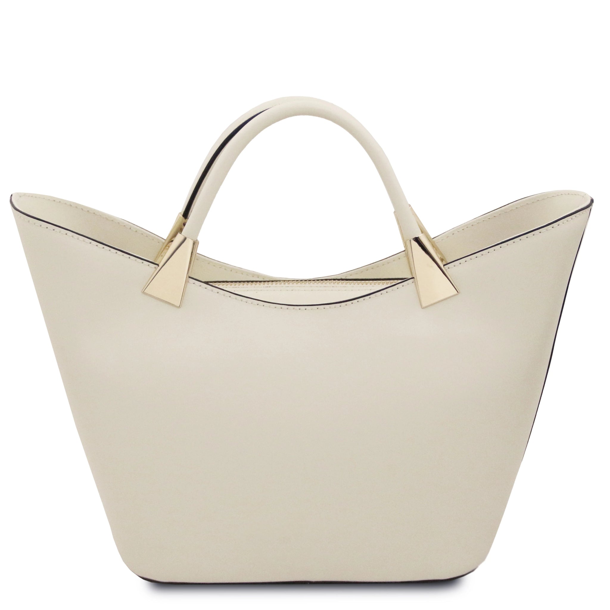 TL Bag Italian Leather Handbag in White back view on a white background