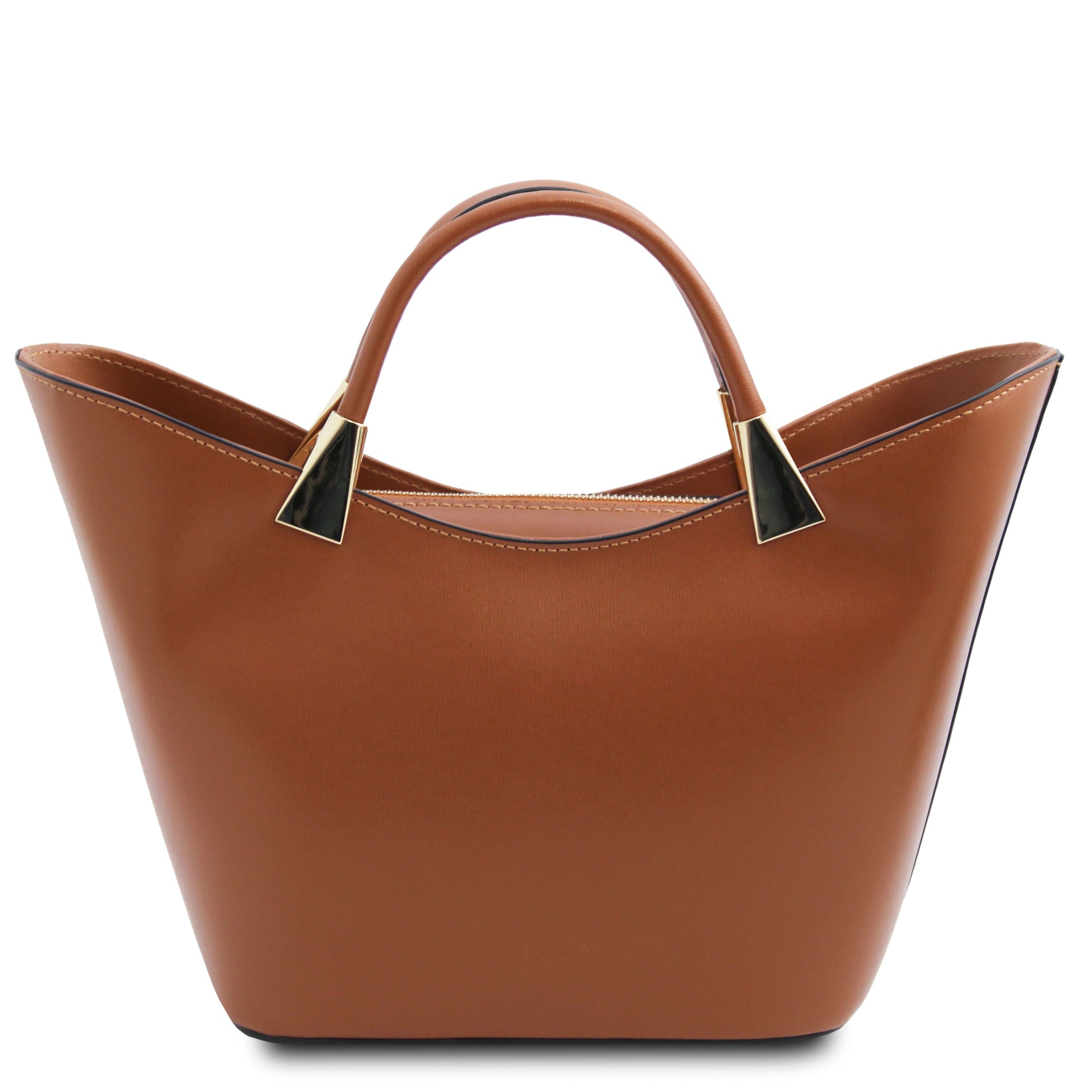 TL Bag Italian Leather Handbag in Cognac back view on a white background