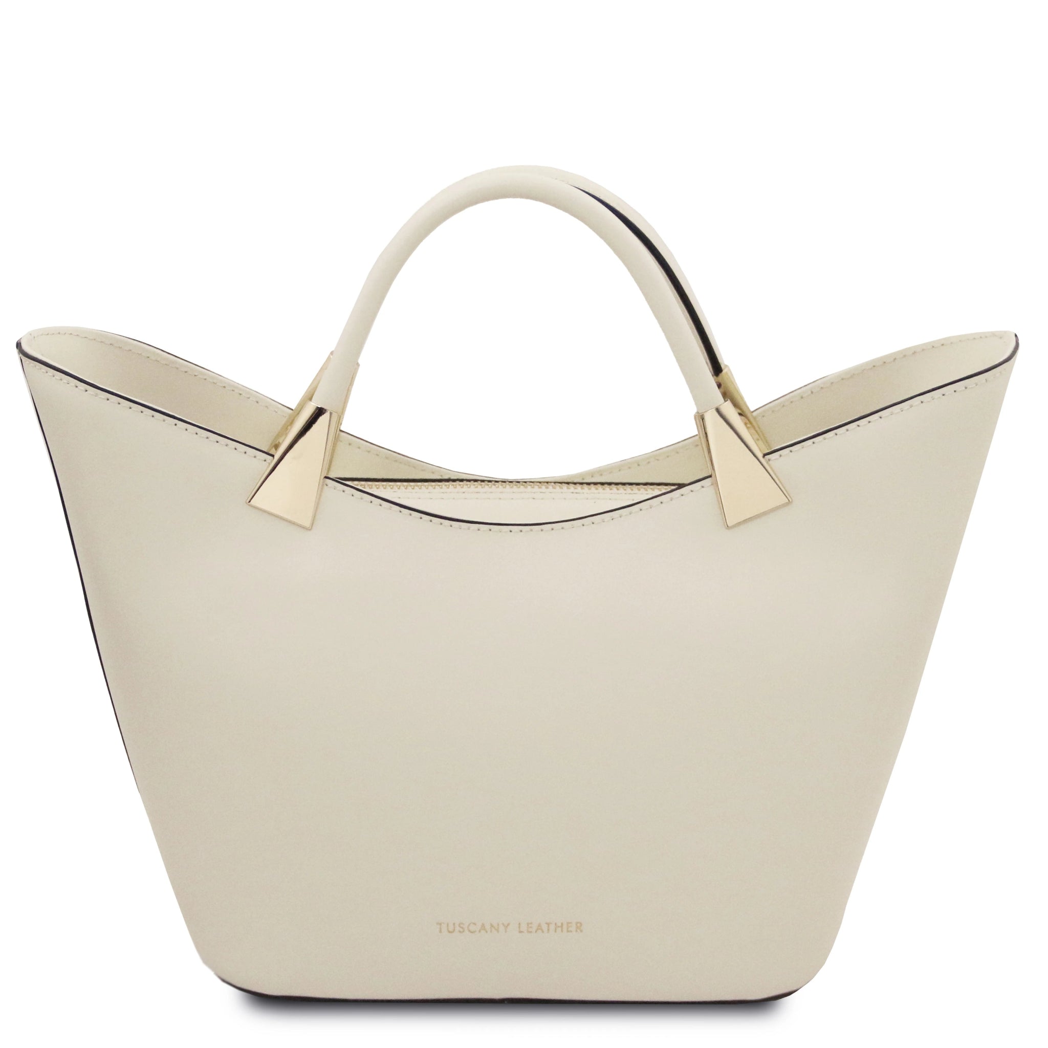 TL Bag Italian Leather Handbag in White front view on a white background