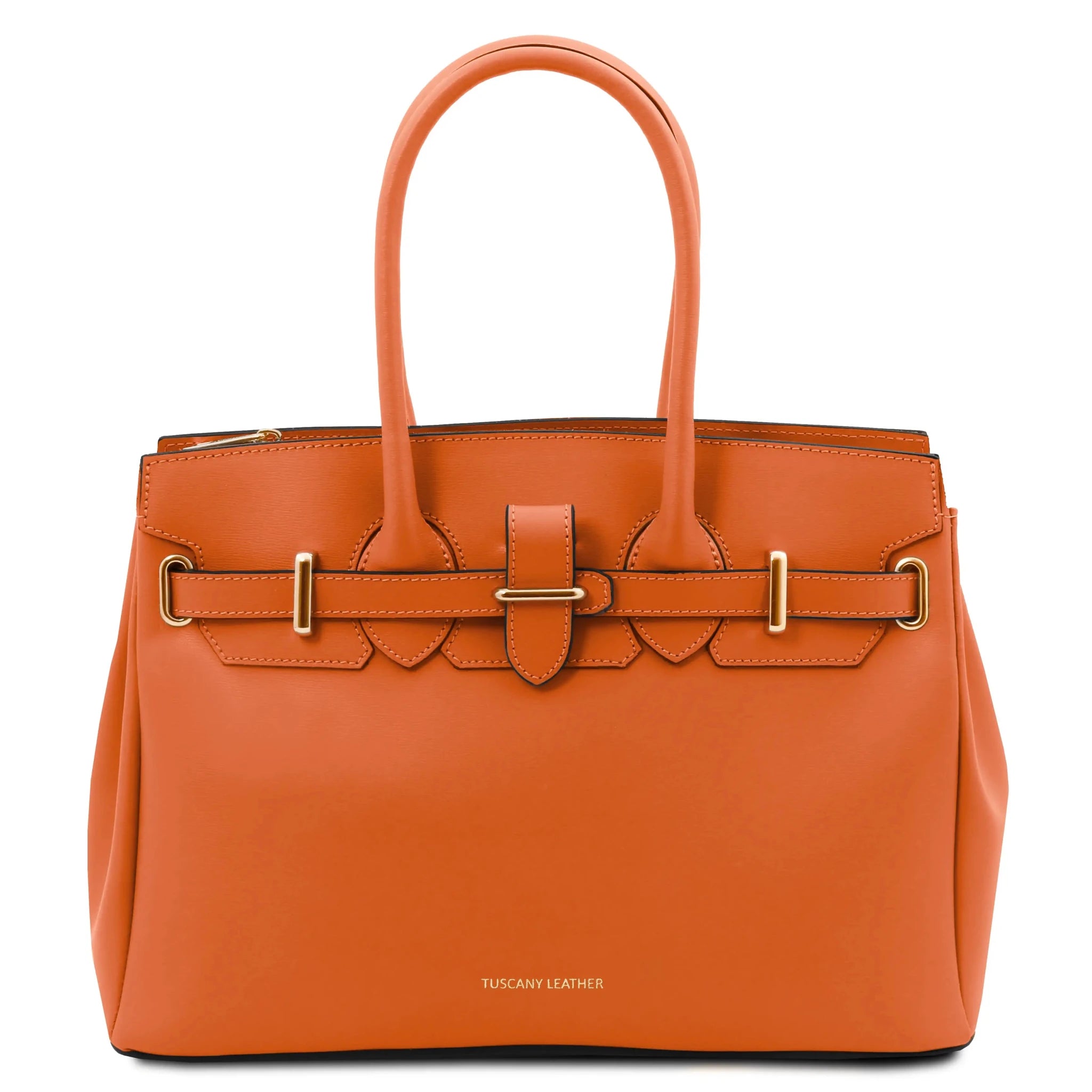 Front view TL Bag in Orange with branding at center bottom of bag