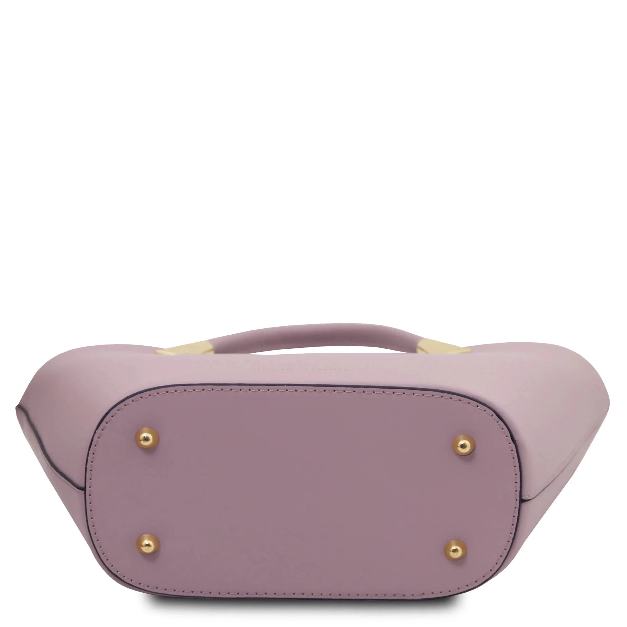 TL Bag Italian Leather Handbag in Lilac bottom view showing four gold protective feet