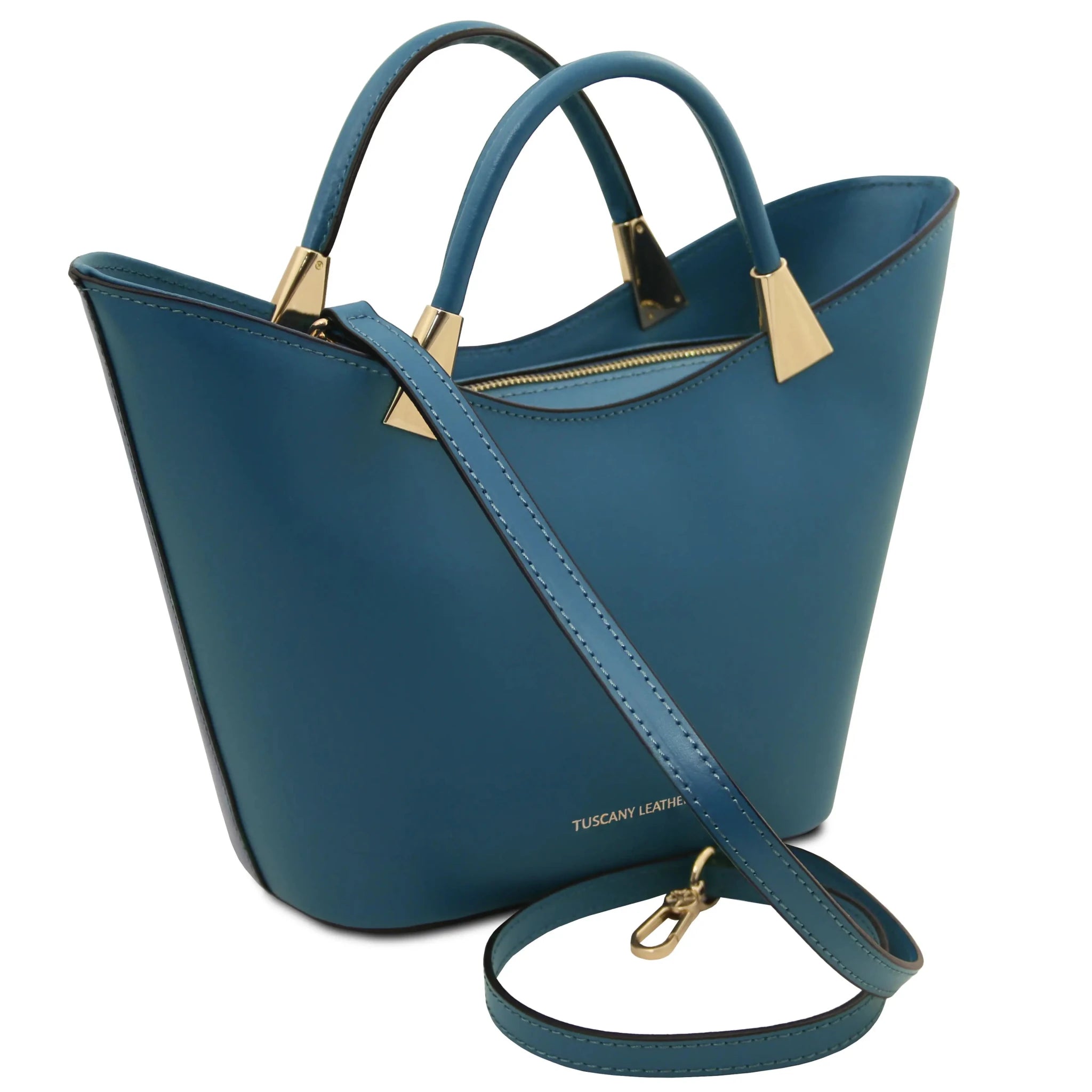 TL Bag Italian Leather Handbag in Teal front view on a white background showing detachable shoulder strap