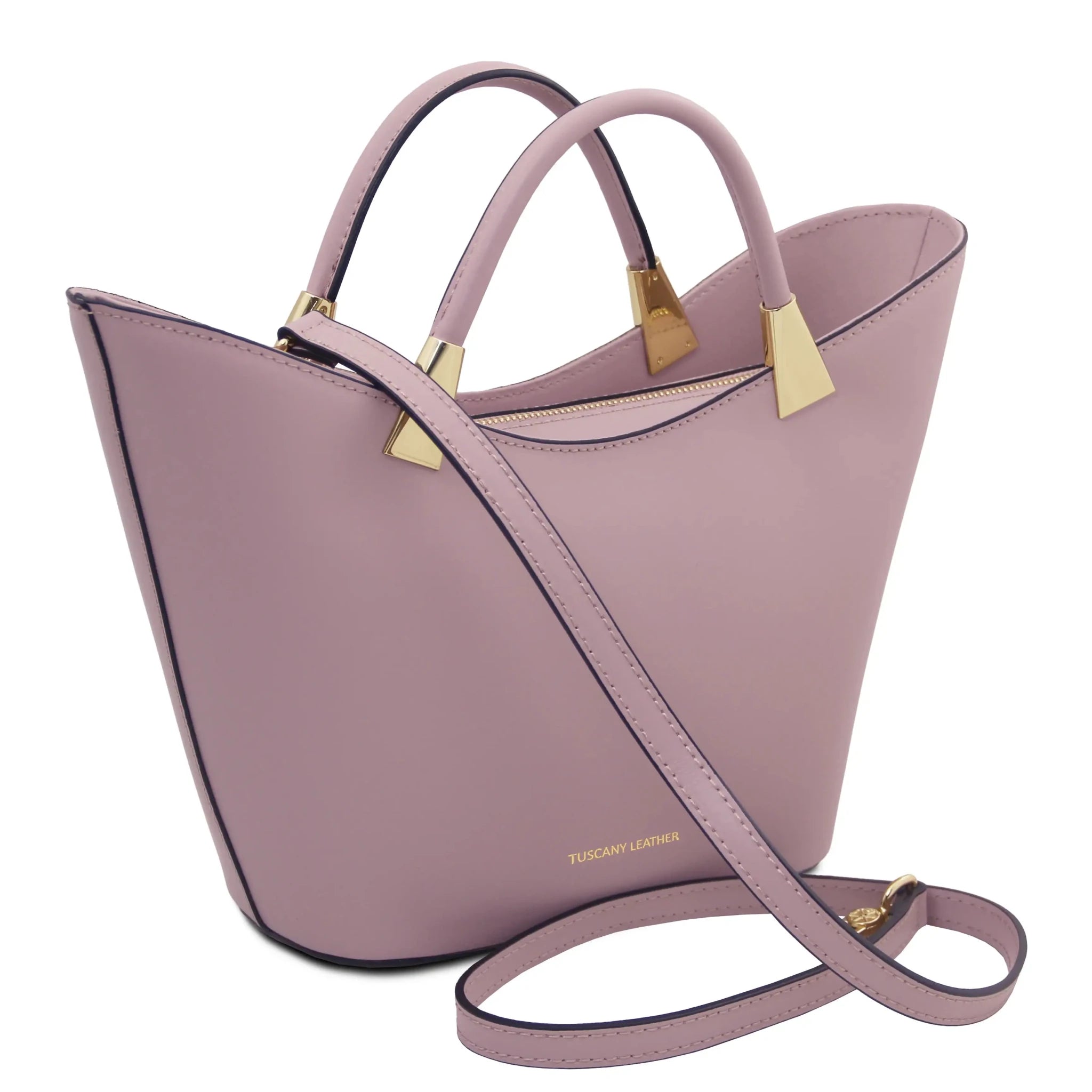 TL Bag Italian Leather Handbag in Lilac front view on a white background with detachable shoulder strap