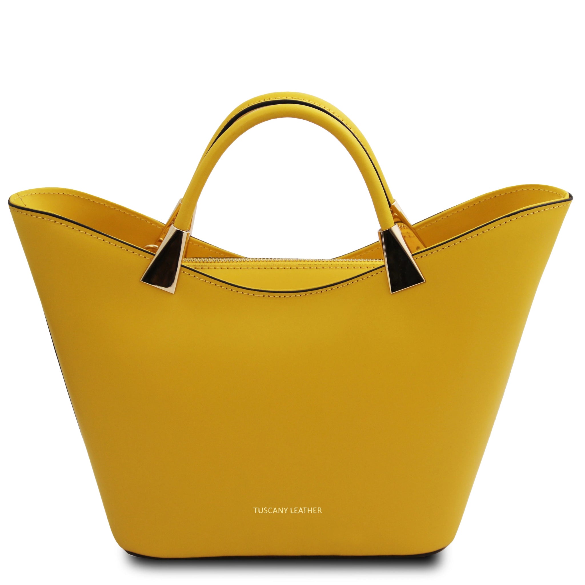TL Bag Italian Leather Handbag in Yellow front view on a white background