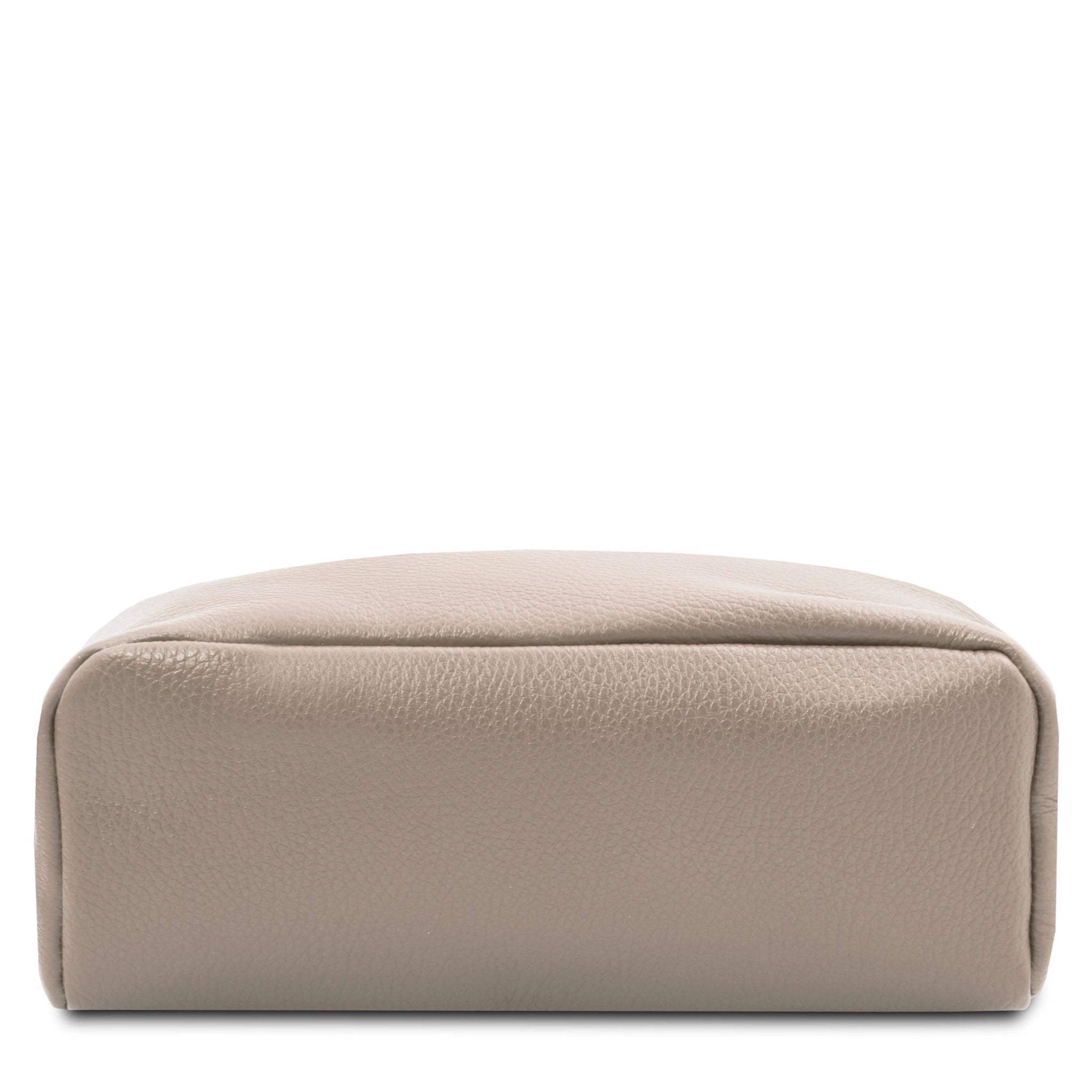 Bottom View TL Bag Italian Soft Leather Zip Backpack in light taupe