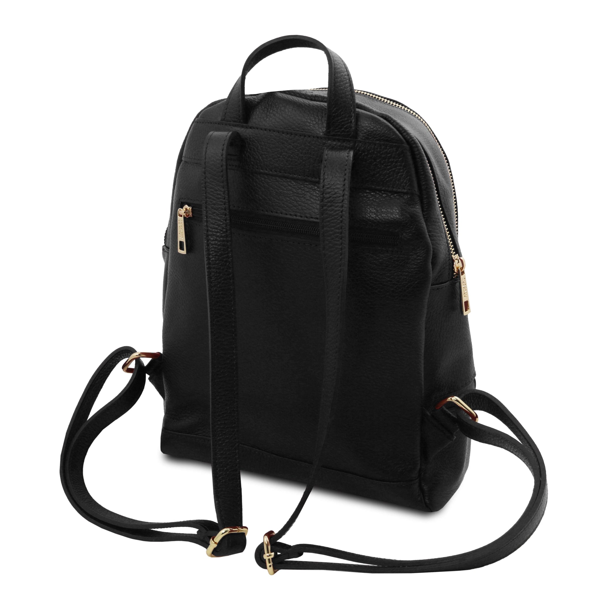 Back view of the TL Bag Italian Soft Leather Zip Backpack in black