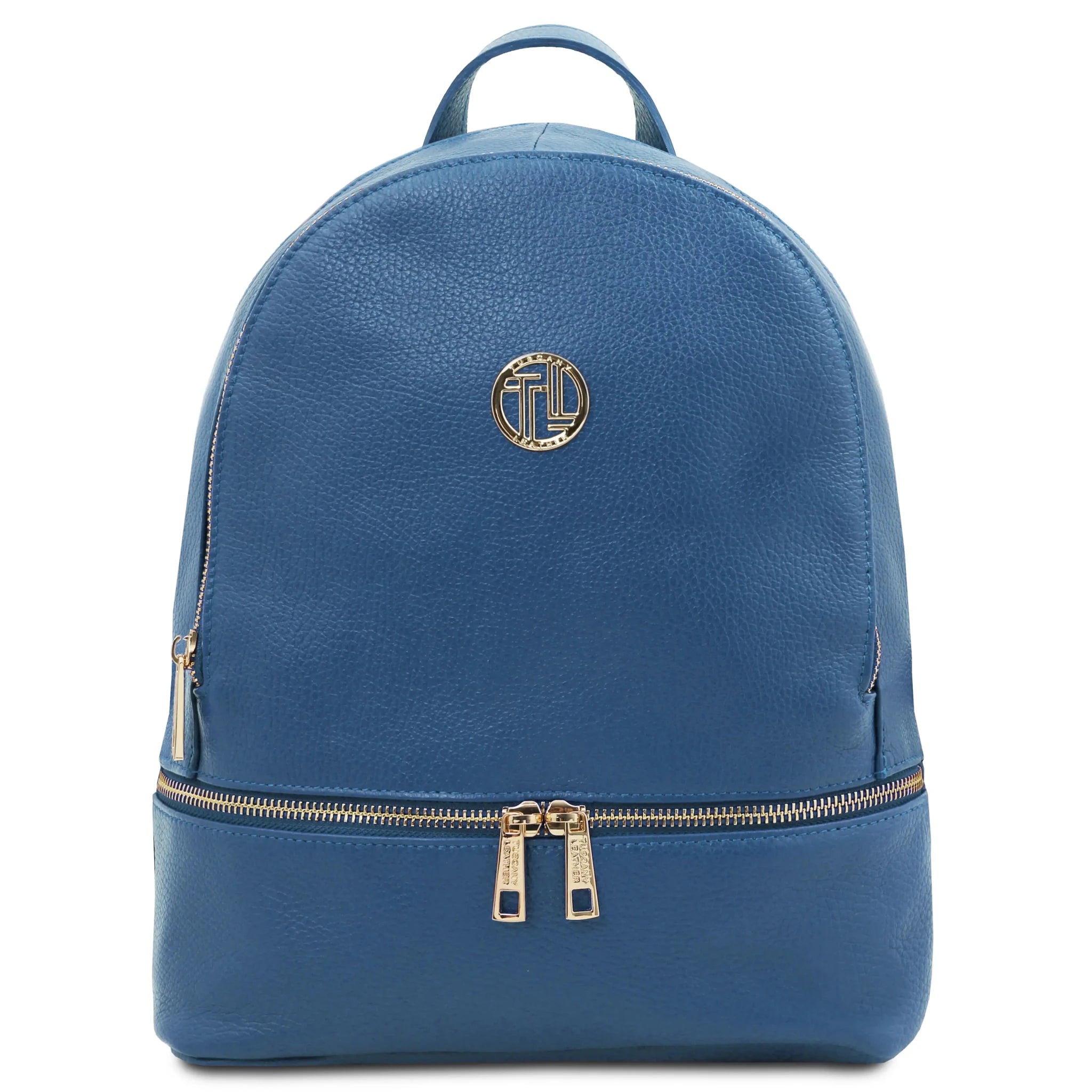 Denim TL Bag Italian Soft Leather Zip Backpack Front View