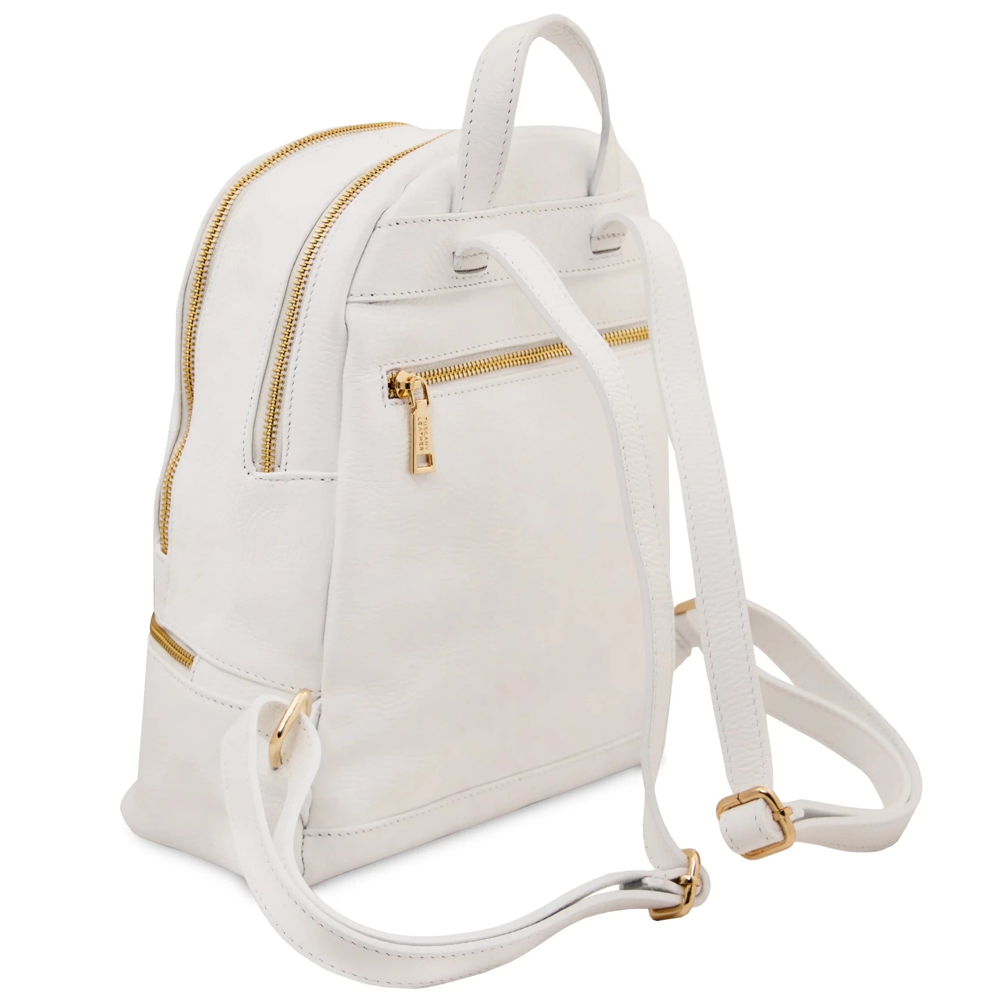 White TL Bag Italian Soft Leather Zip Backpack BackView