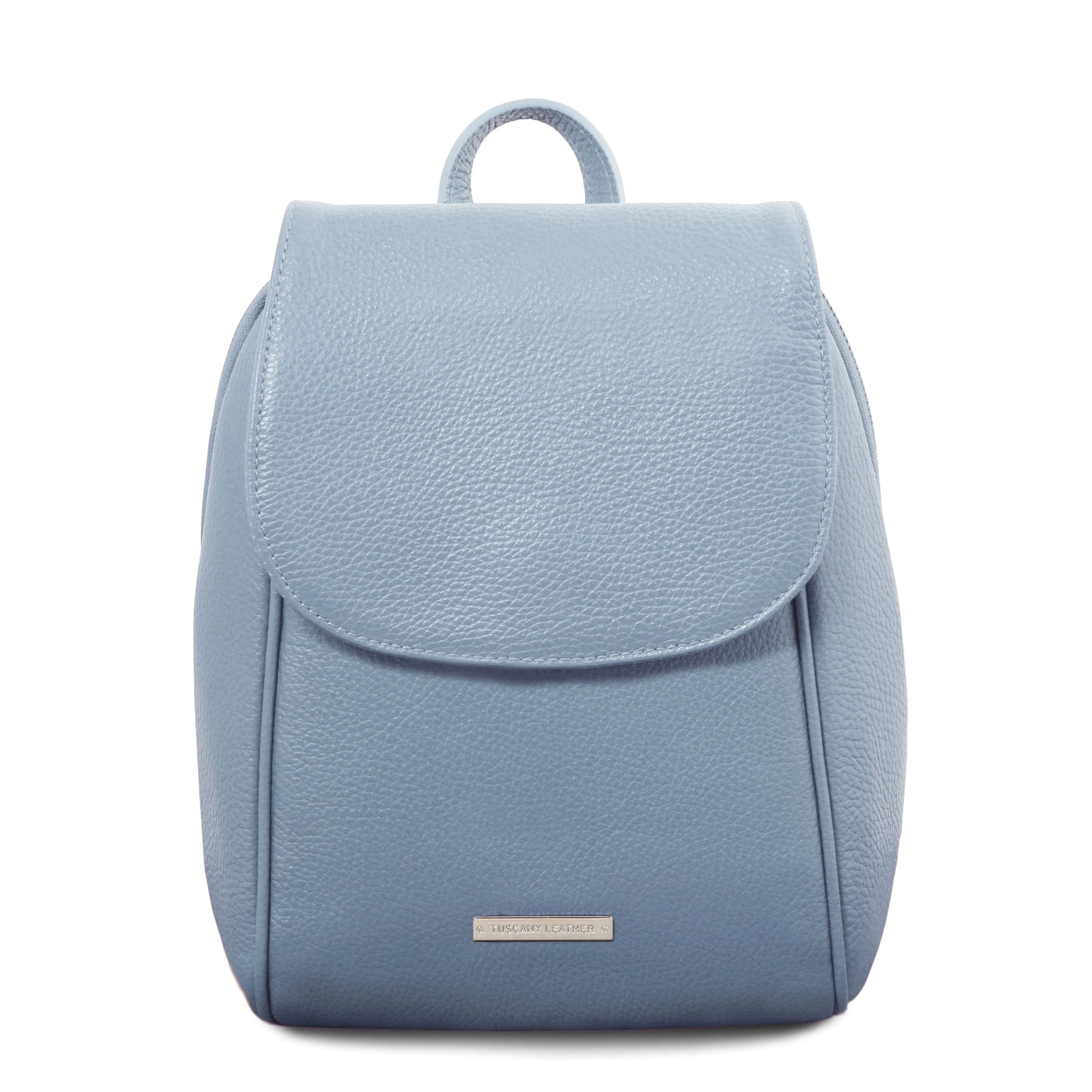 TL Bag Soft Italian Leather Backpack in Light Blue front view