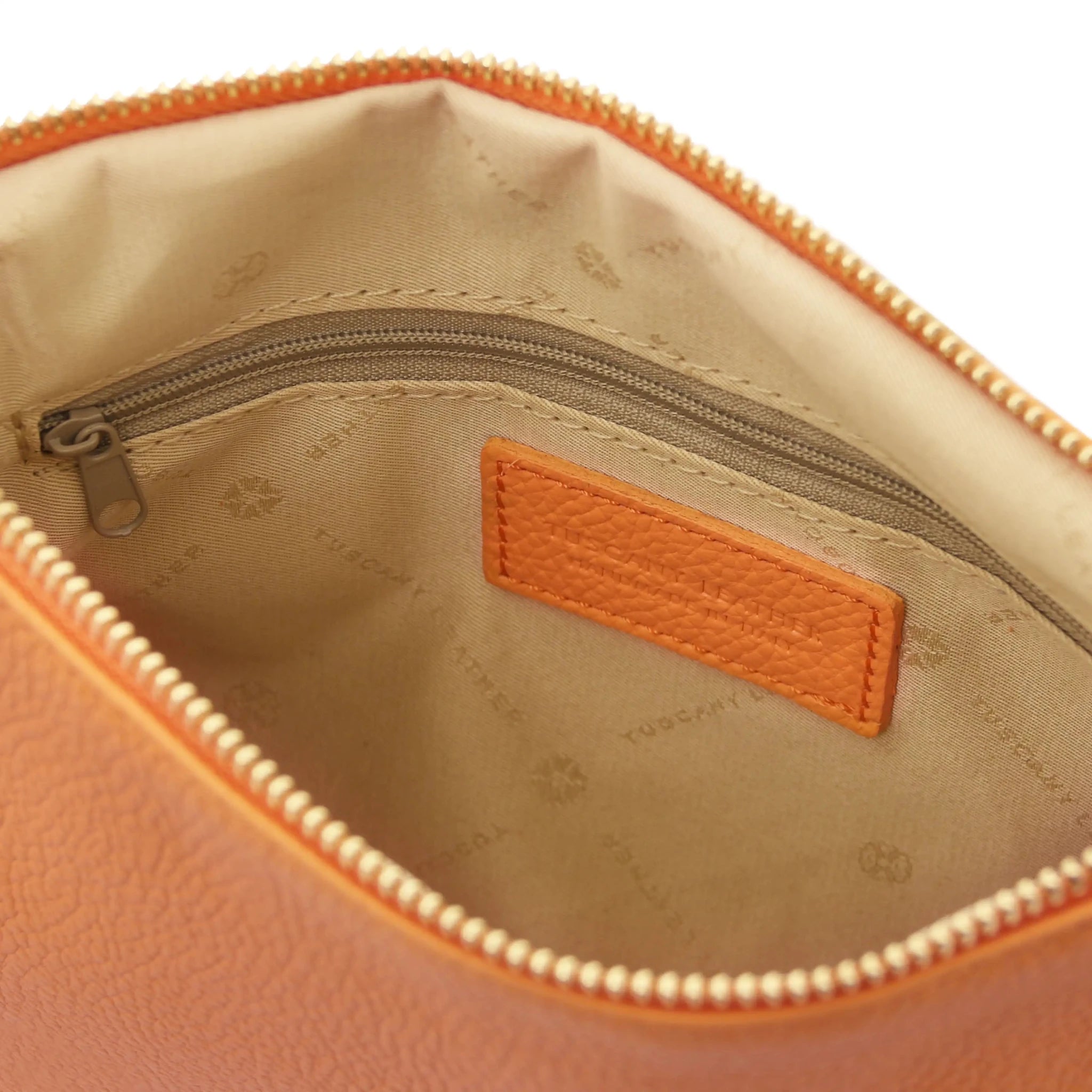 TL Bag Soft Leather Clutch in Apricot Interior View with beige interior
