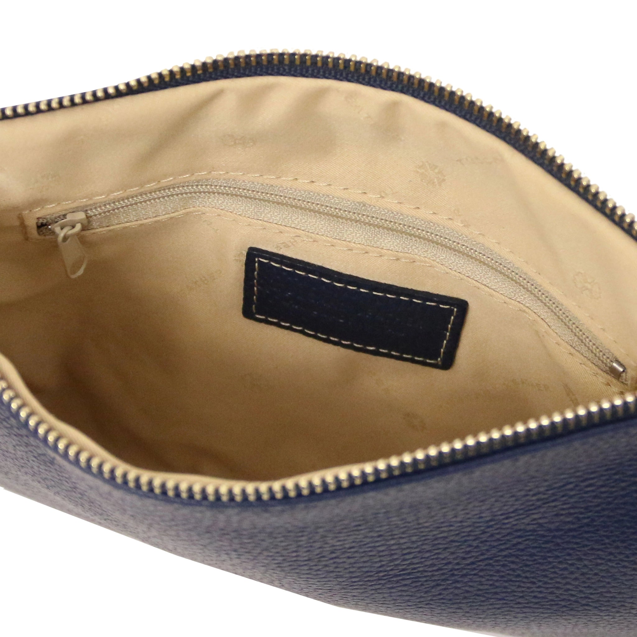 TL Bag Soft Leather Clutch in Dark Blue Interior View with navy interior
