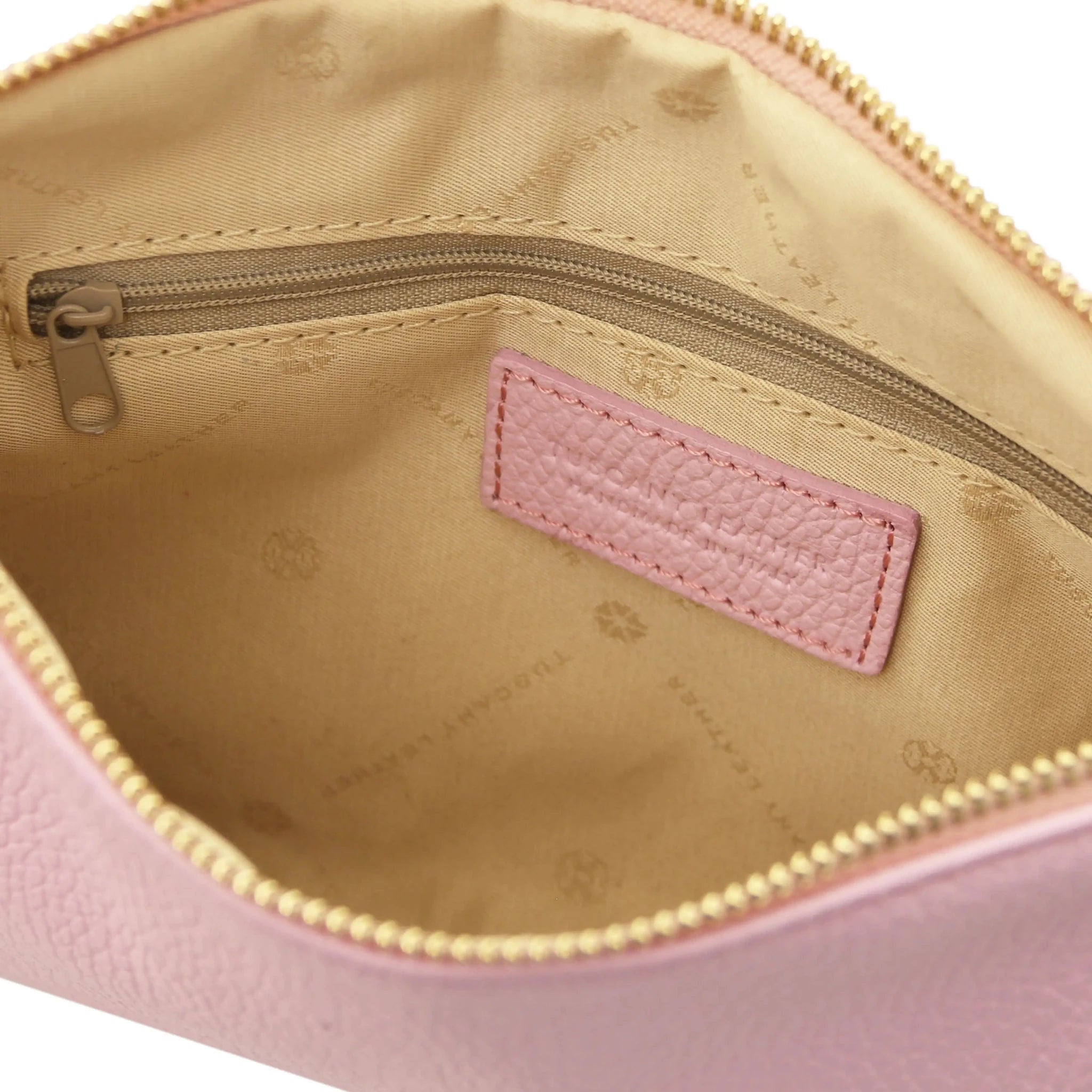 TL Bag Soft Leather Clutch in Ballet Pink Interior View with beige interior